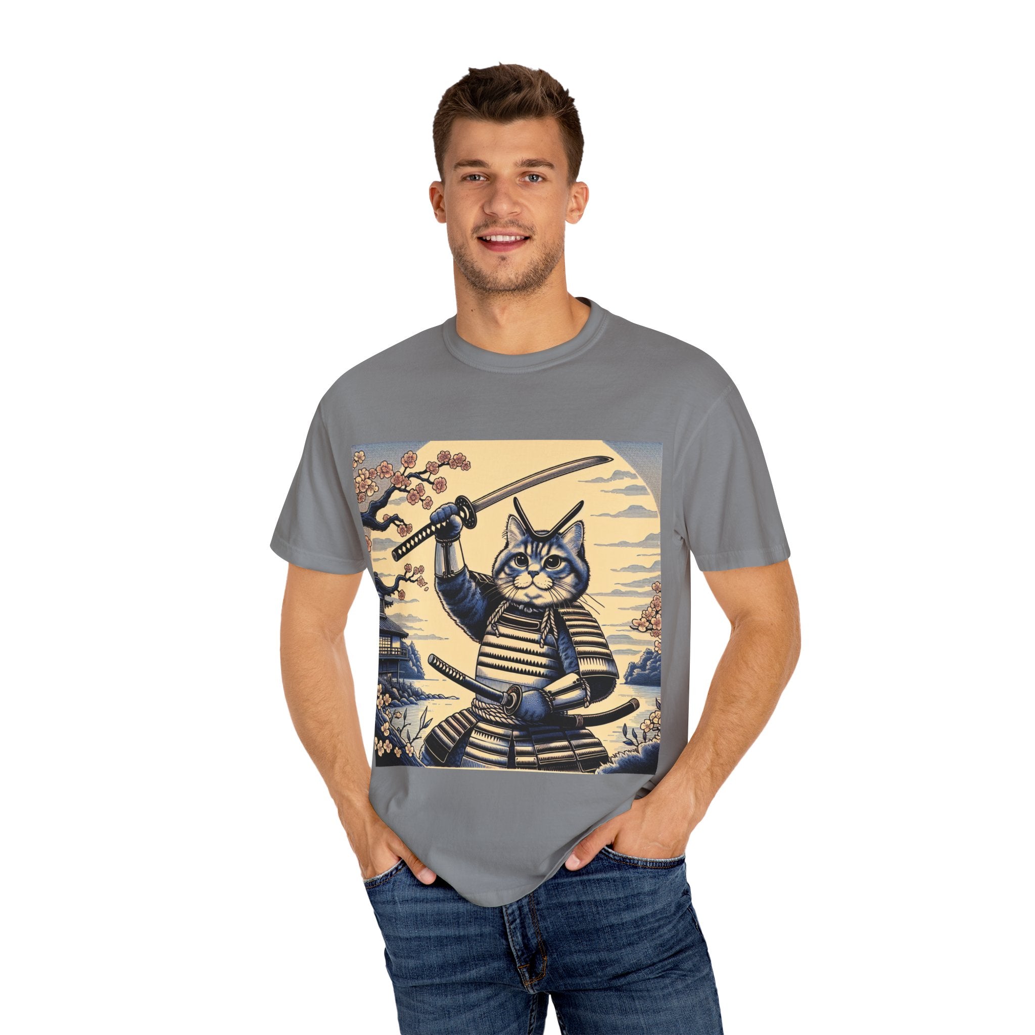 Samurai Cat T-Shirt, Unisex Graphic Tee, Unique Animal Design, Gift for Cat Lovers, Casual Wear, Anime Inspired Style