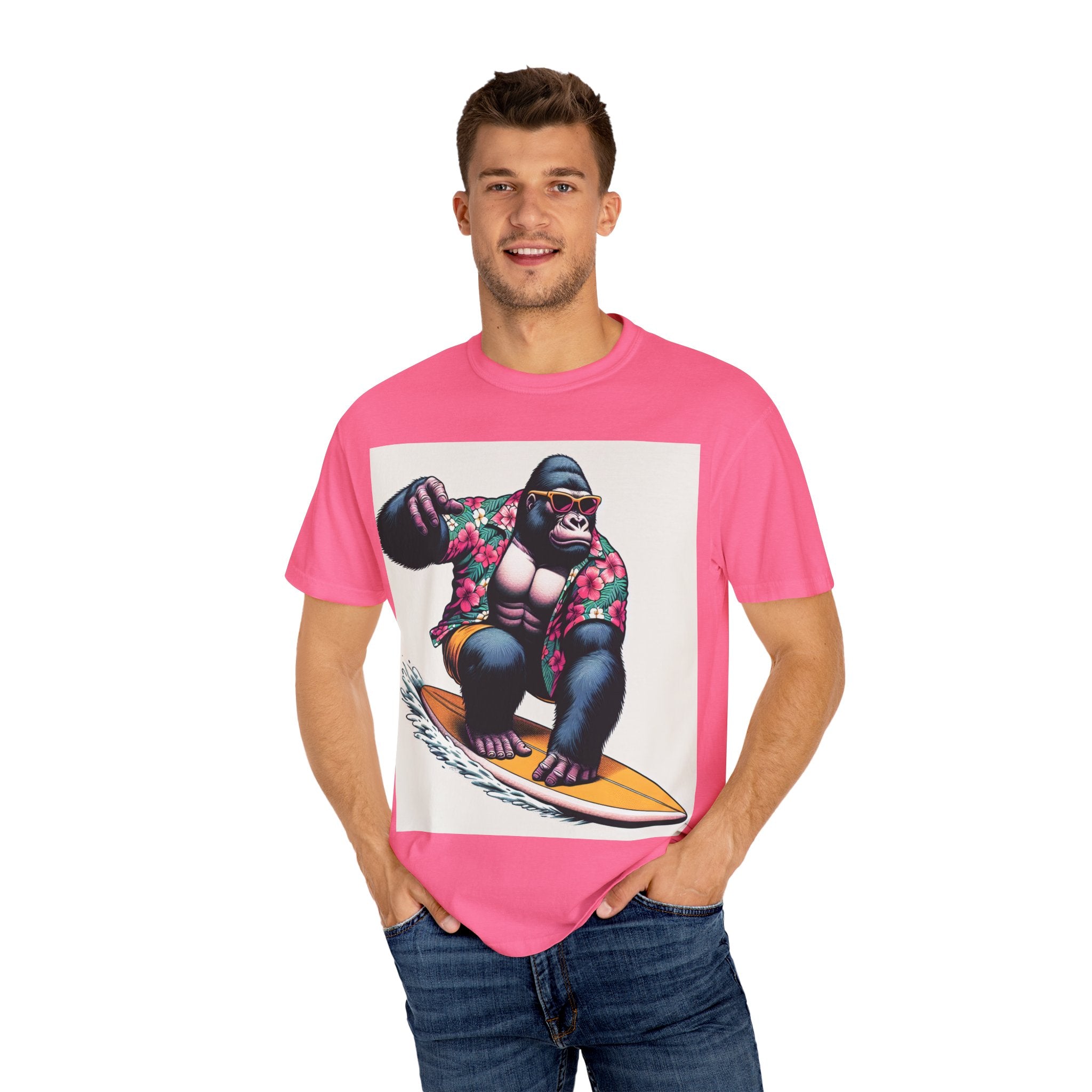 Surfing Gorilla T-Shirt, Casual Beachwear, Summer Gift, Graphic Tee, Unisex T-Shirt, Fun Vacation Apparel