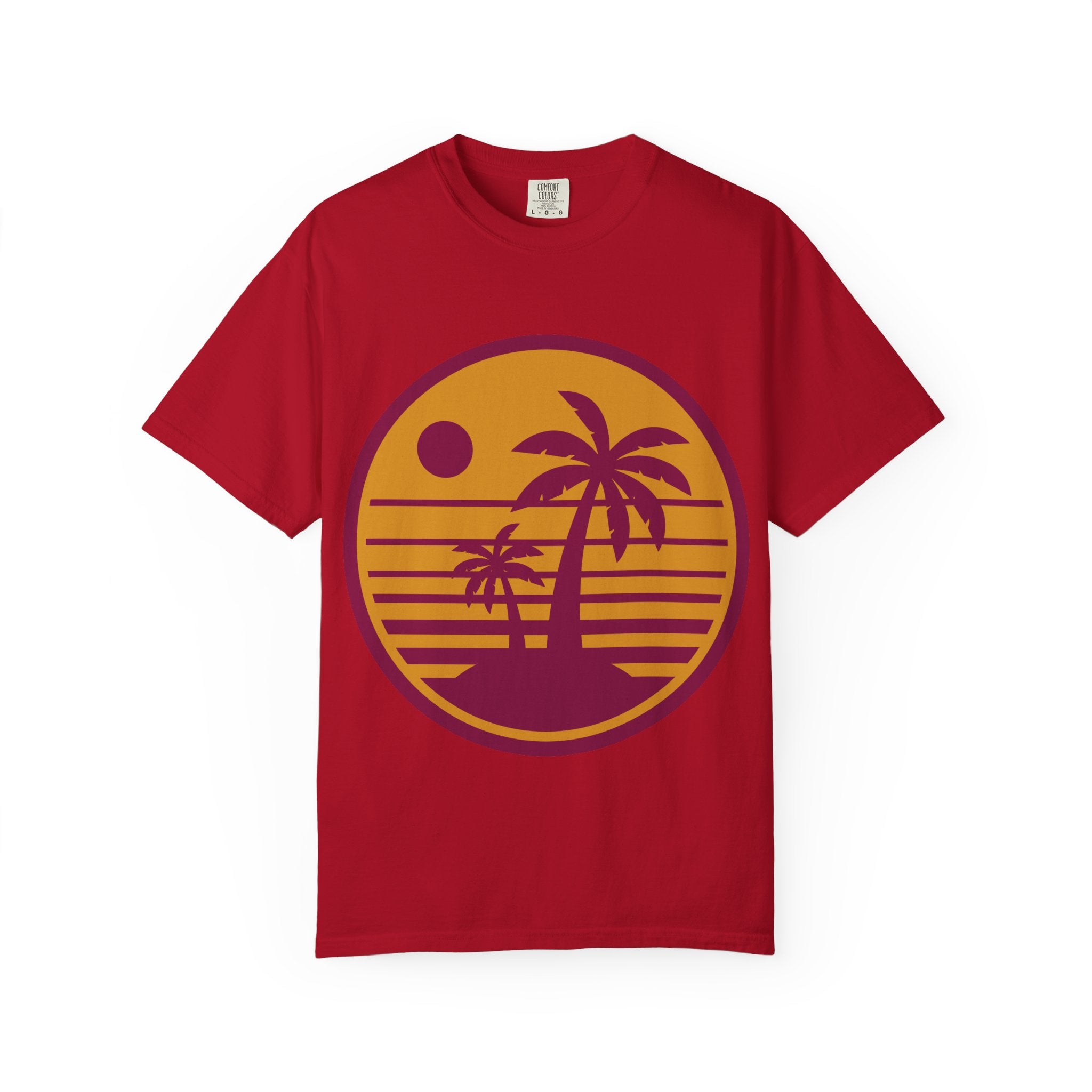Sunset Palm Tree T-shirt, Casual Summer Tee, Unisex Beachwear, Graphic Tee for Vacation, Gift for Nature Lovers