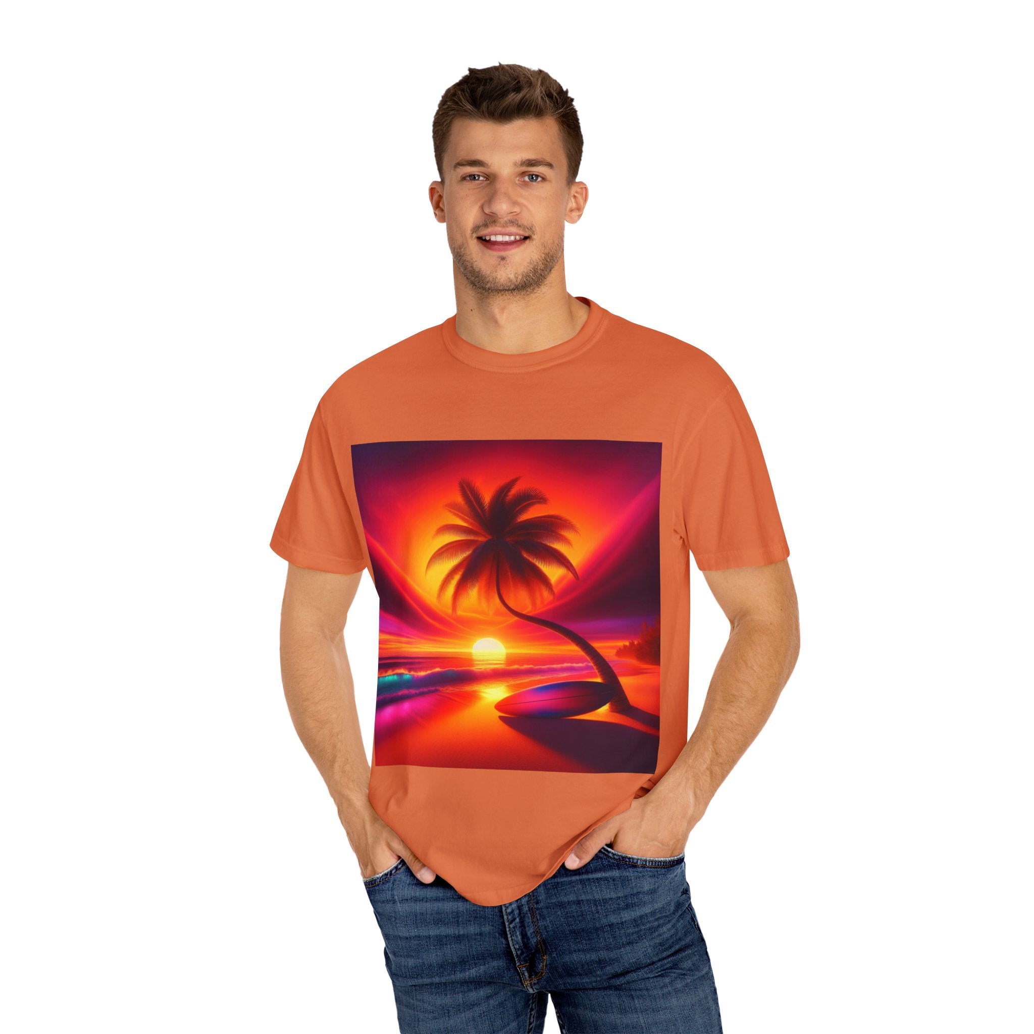 Tropical Sunset T-shirt, Unisex Shirt, Gift for Beach Lovers, Casual Summer Wear, Vacation Tee, Relaxed Fit Top