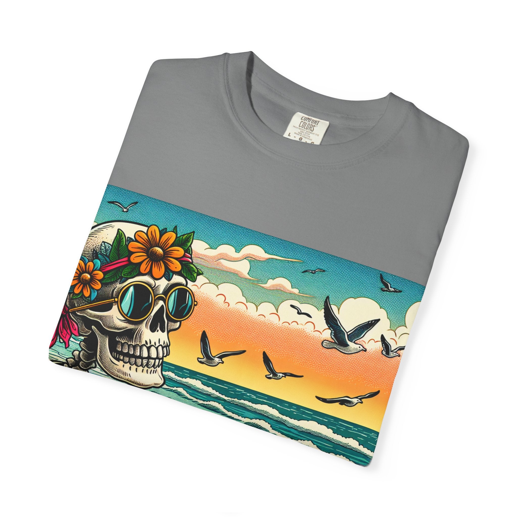 Beach Vibes Skull Graphic Tee | Unisex Summer Shirt, Bohemian Fashion, Festival Wear, Eco-Friendly Tee, Casual Vacation Outfit