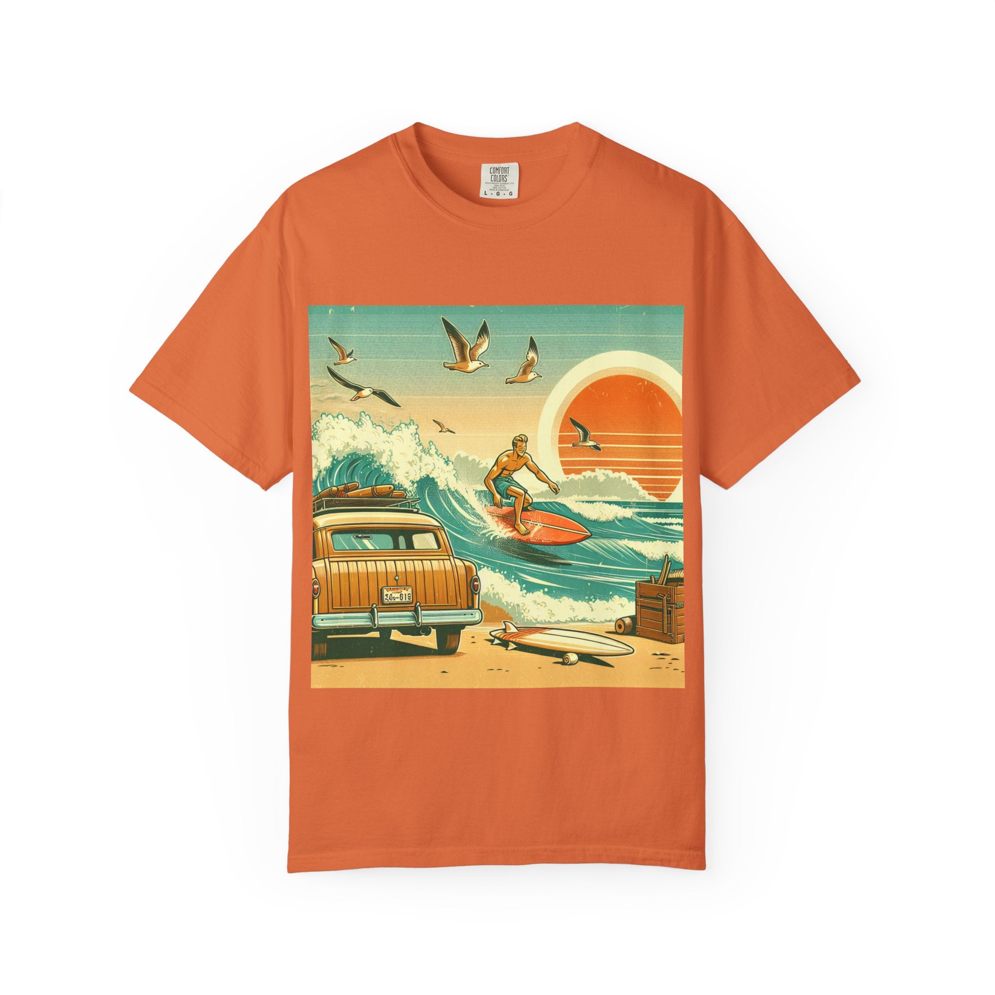 Retro Surf Adventure T-shirt, Vintage Beach Tee, Summer Vibes Shirt, Graphic Surfing Apparel, Gift for Beach Lovers
