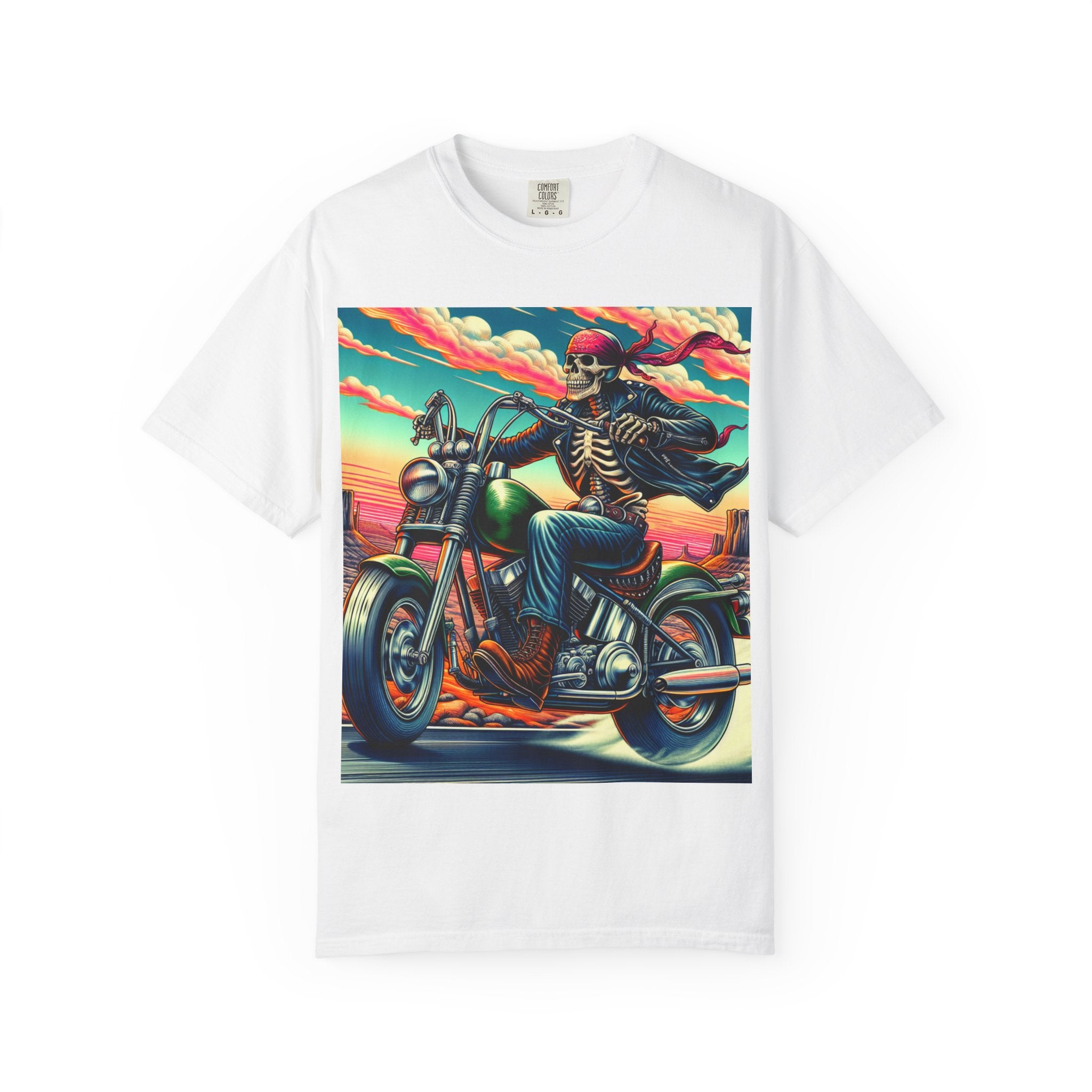 Skeleton Rider T-Shirt - Bohemian Vibe, Perfect for Bikers, Music Festivals, Casual Wear, Gift for Adventurers