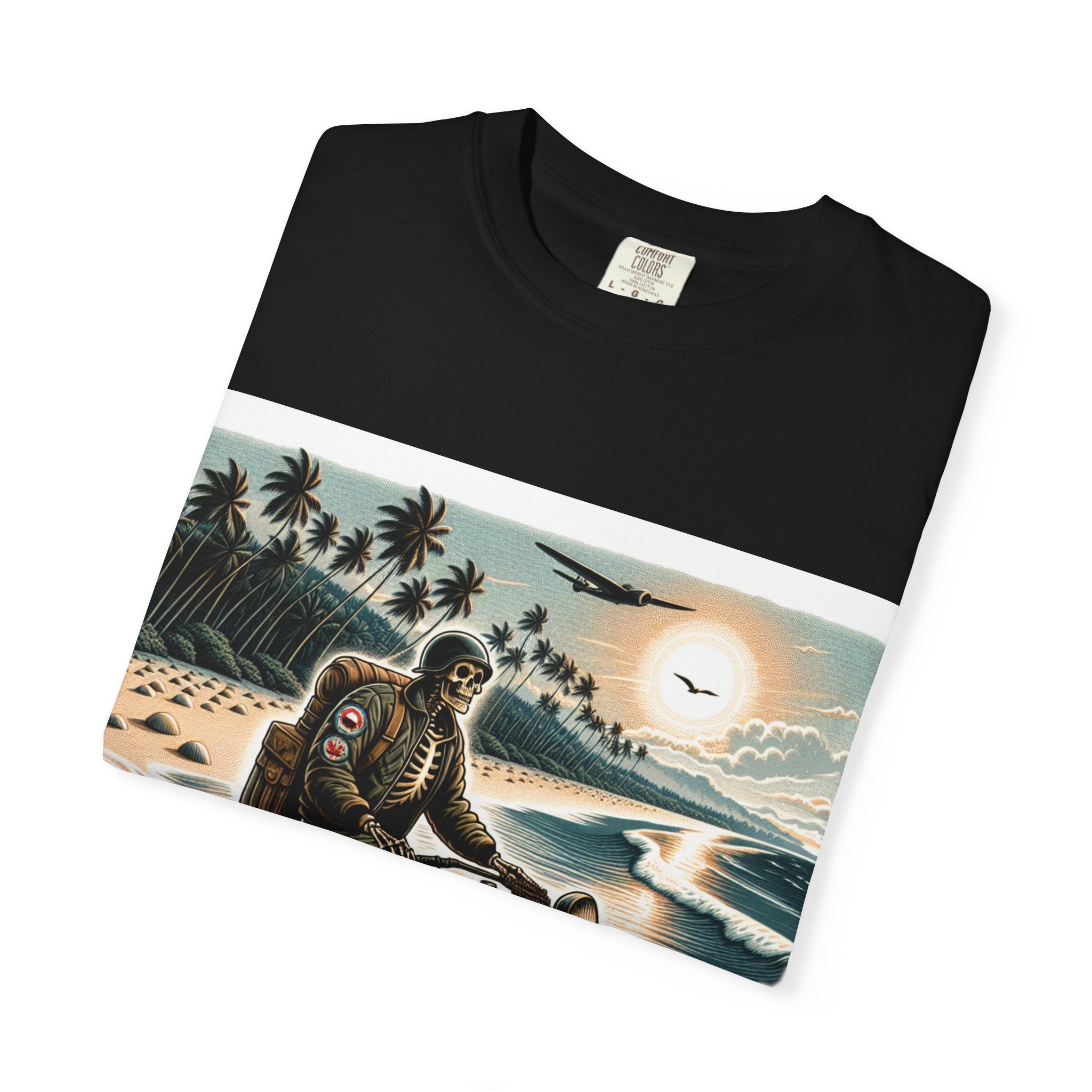 Vintage Motorcycle Beach T-Shirt, Relaxed Style Tee for Bikers, Unisex Graphic Top, Beach Lovers Gift, Adventure Apparel