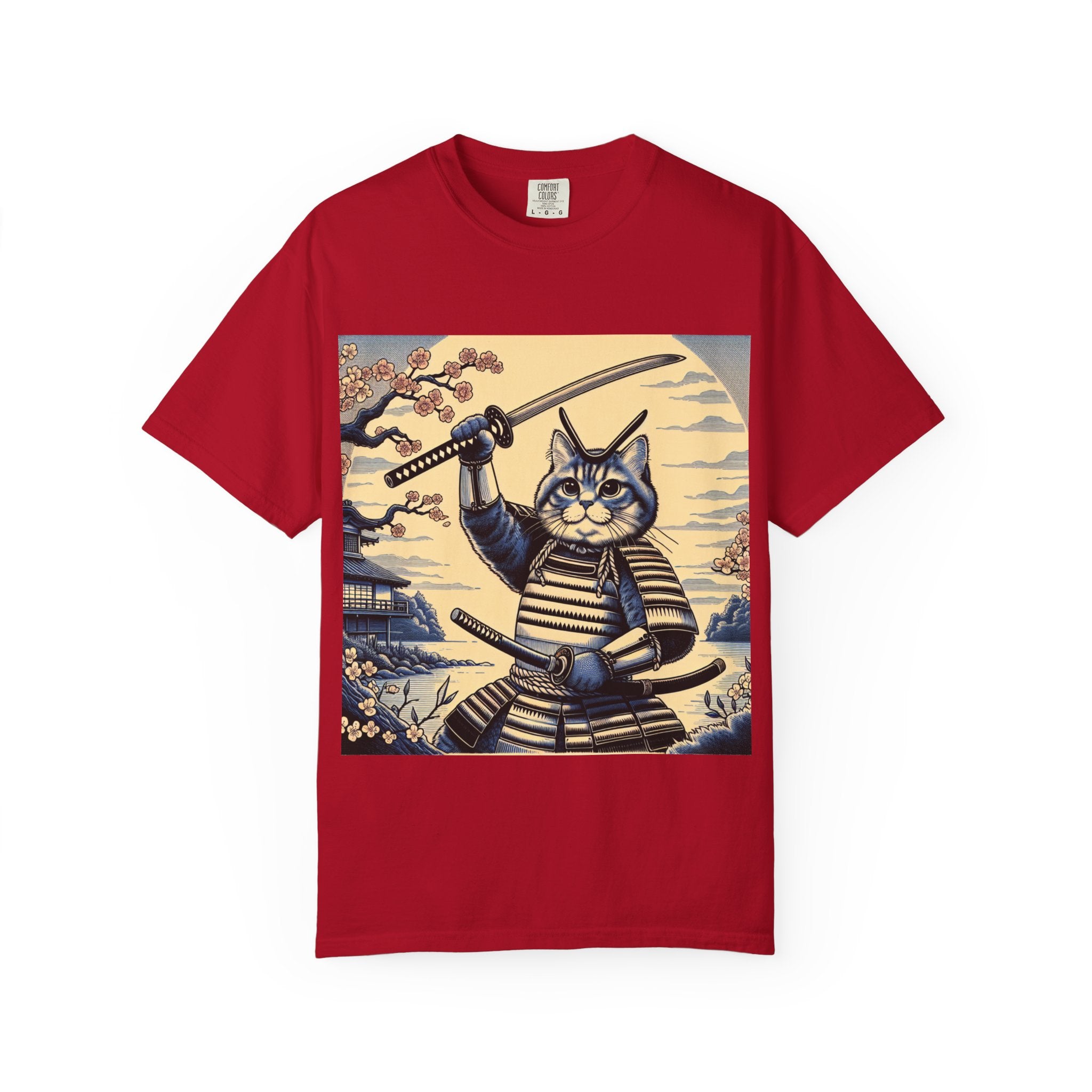 Samurai Cat T-Shirt, Unisex Graphic Tee, Unique Animal Design, Gift for Cat Lovers, Casual Wear, Anime Inspired Style