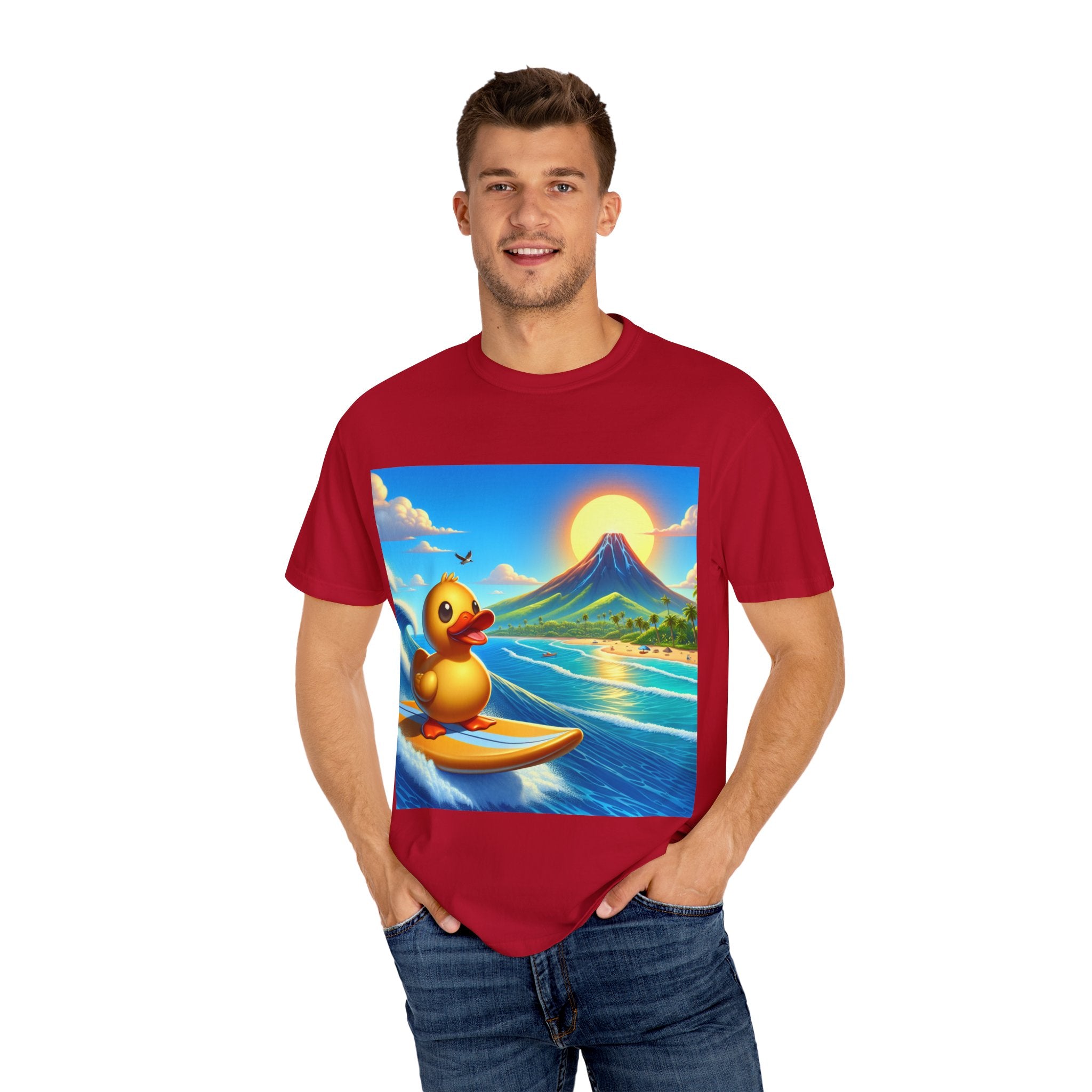 Surfing Duck Unisex Shirt, Fun Graphic Tee, Casual Wear, Summer Vibes, Beach Party T-shirt, Gift for Water Lovers