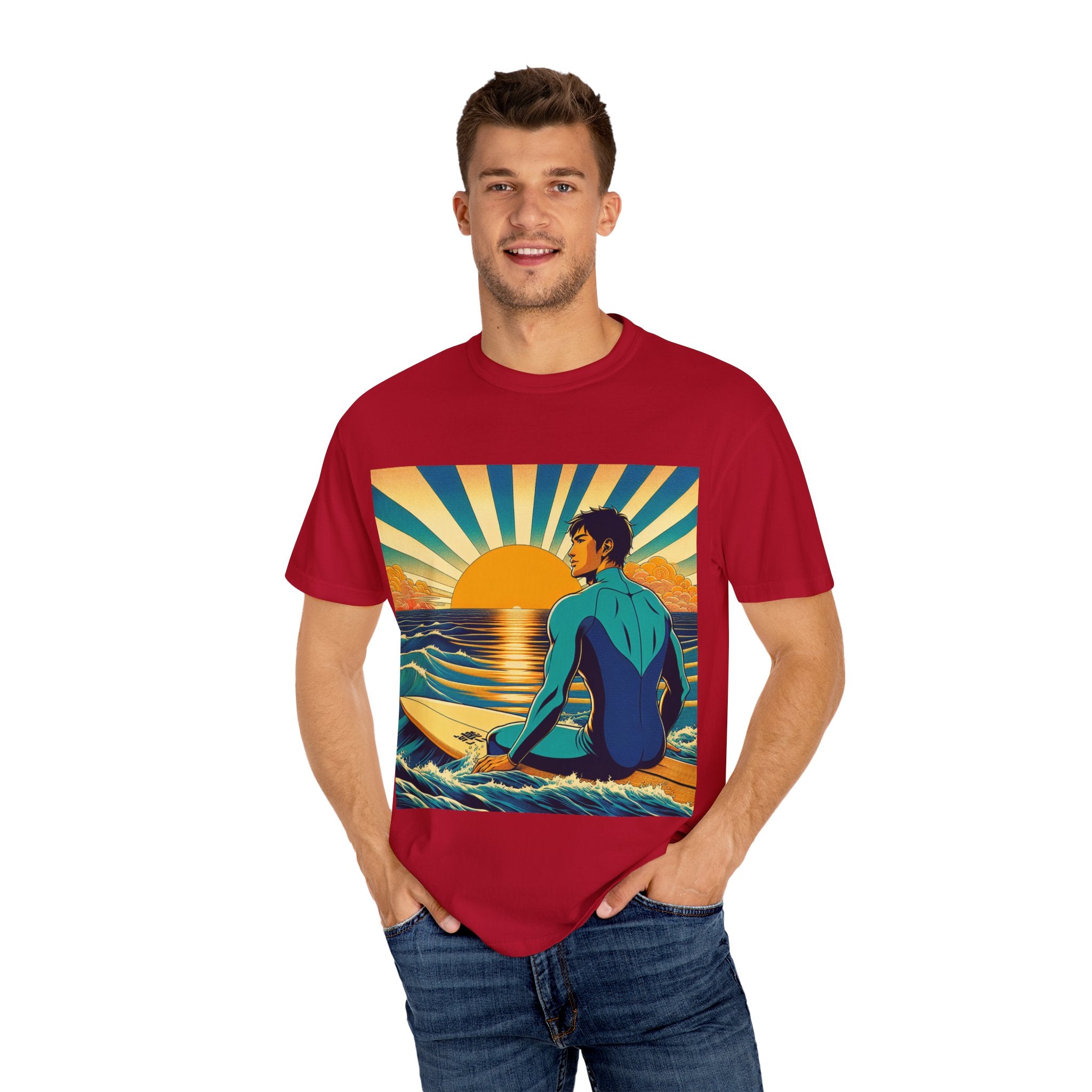 Sunset Surf Unisex T-Shirt, Beachwear, Summer Style, Ocean Lover Gift, Cool Casual Tee, Surfing Enthusiast Apparel
