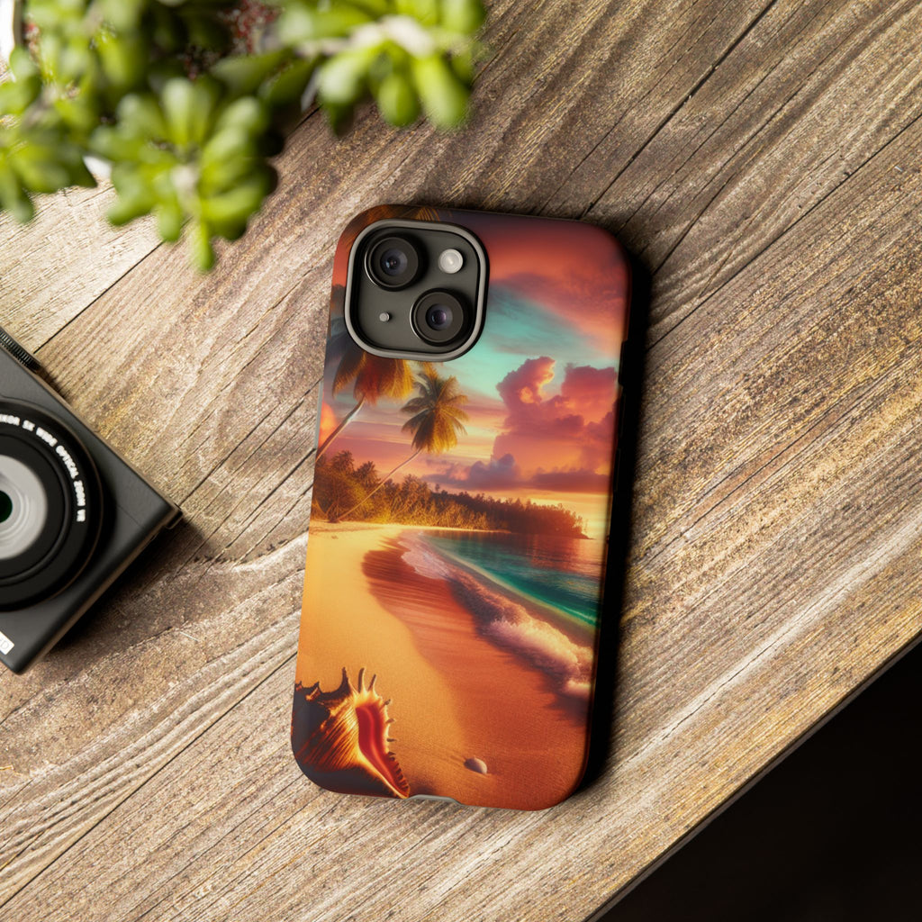 Tough Cases Beach Sunset Phone Case, Tropical Vibe, Gift for Vacation Lovers, Summer Accessory, Shell Design Decor