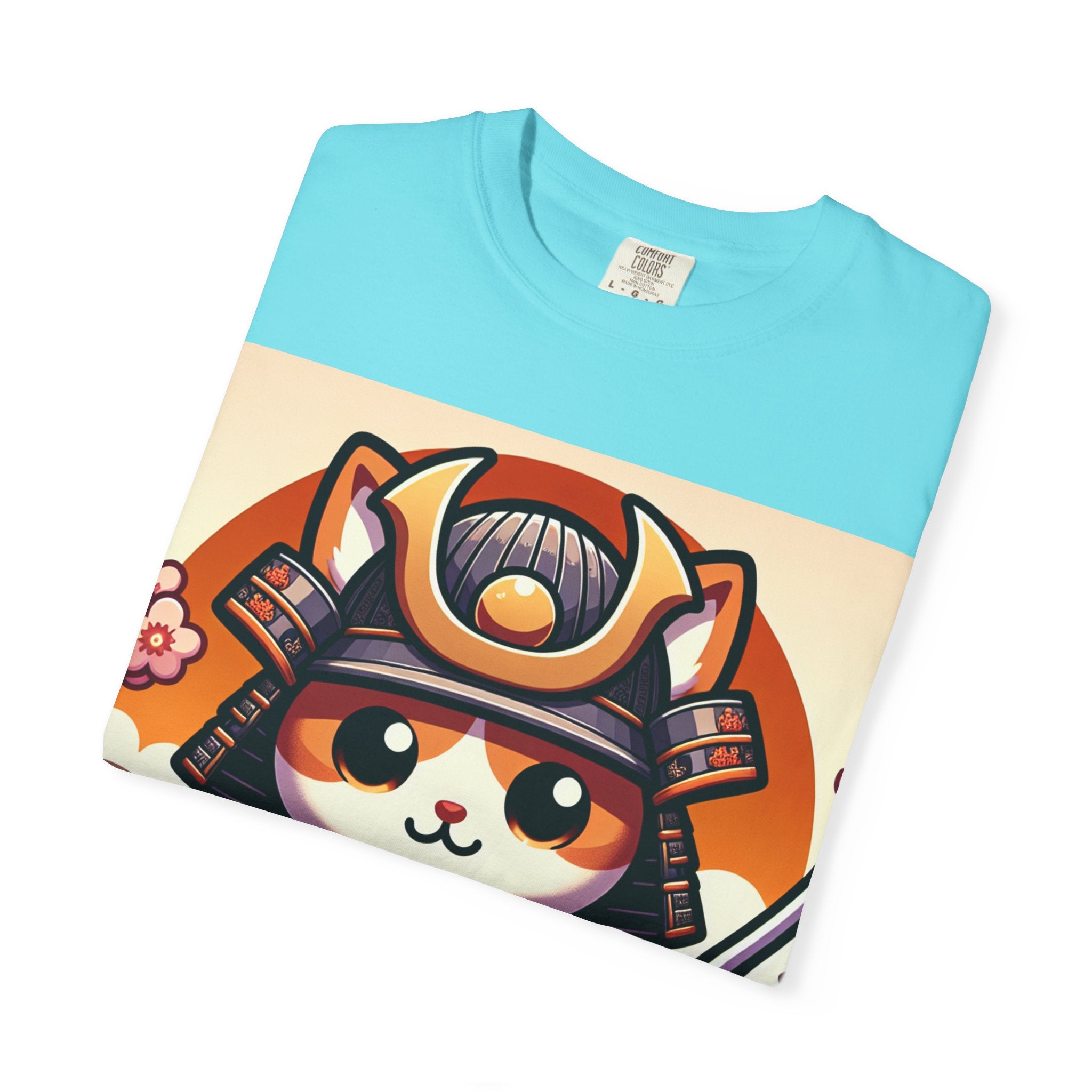 Samurai Cat T-shirt, Unisex Vintage Tee, Cute Cat Lover Gift, Anime Inspired Shirt, Perfect for Pet Lovers, Casual Streetwear