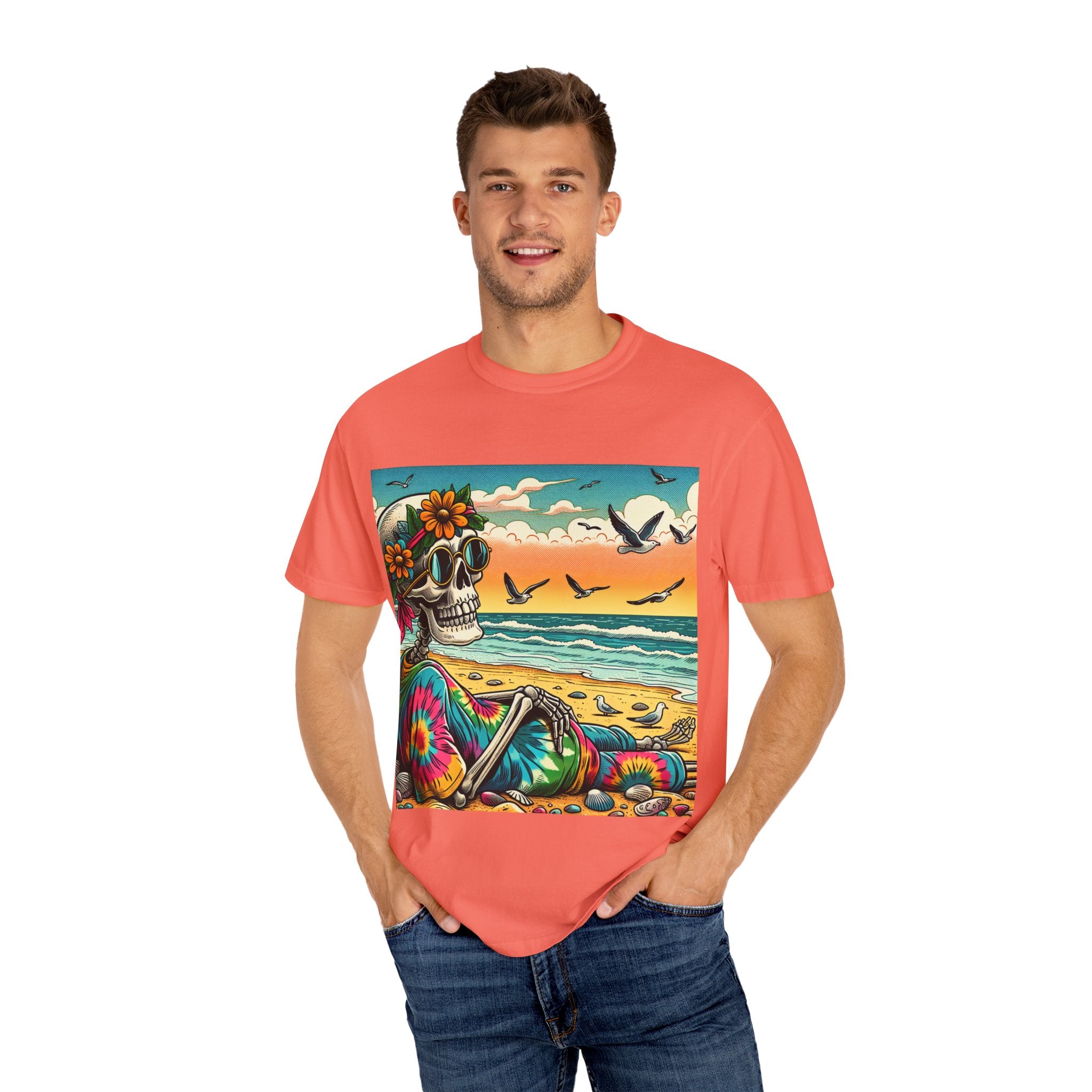 Beach Vibes Skull Graphic Tee | Unisex Summer Shirt, Bohemian Fashion, Festival Wear, Eco-Friendly Tee, Casual Vacation Outfit