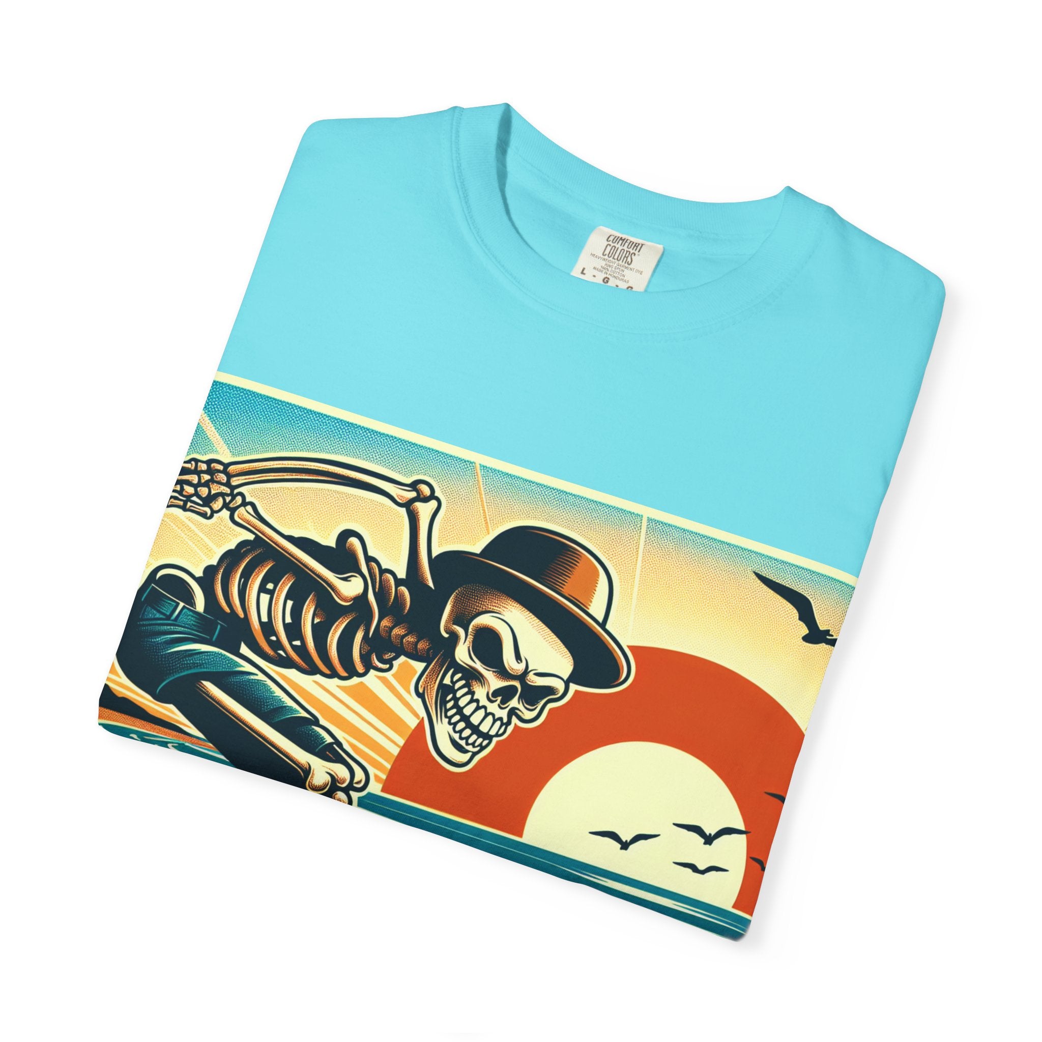 Skeleton Skateboarder Unisex T-Shirt, Beach Vibe Tee, Summer Fashion, Gift for Skaters, Casual Wear, Unique Graphic Tee