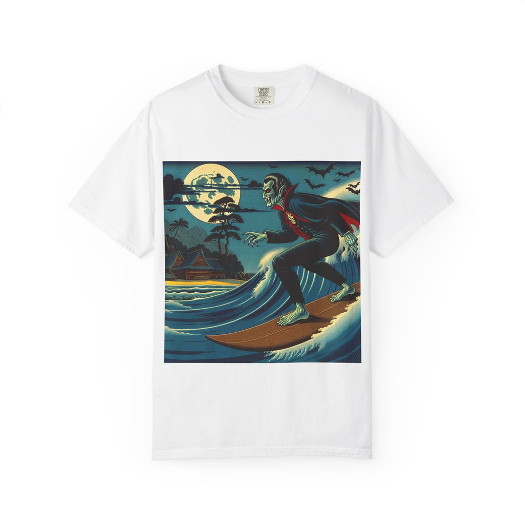 Surfing Vampire T-Shirt, Halloween Shirt, Unisex Graphic Tee, Casual Wear for Surf Lovers, Spooky Summer Fashion