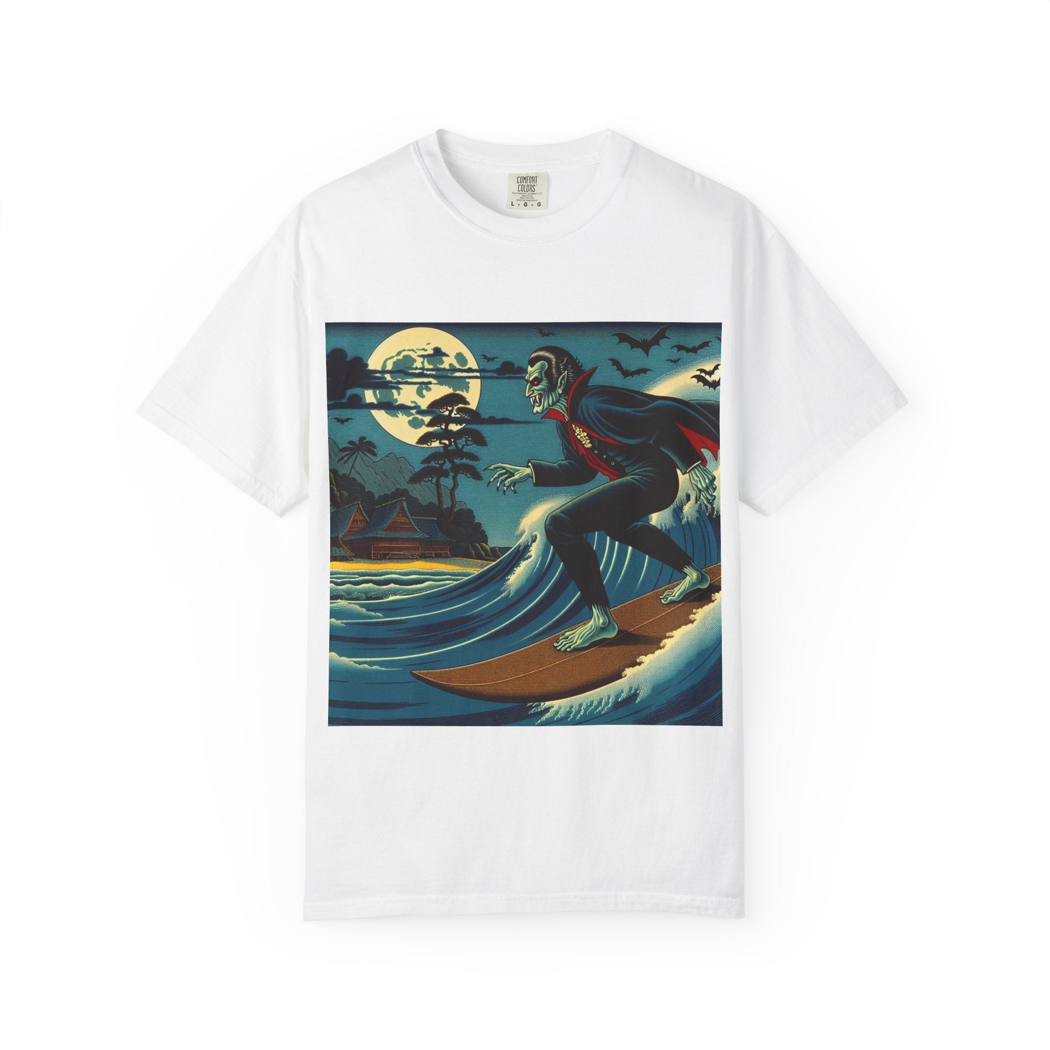 Surfing Vampire T-Shirt, Halloween Shirt, Unisex Graphic Tee, Casual Wear for Surf Lovers, Spooky Summer Fashion