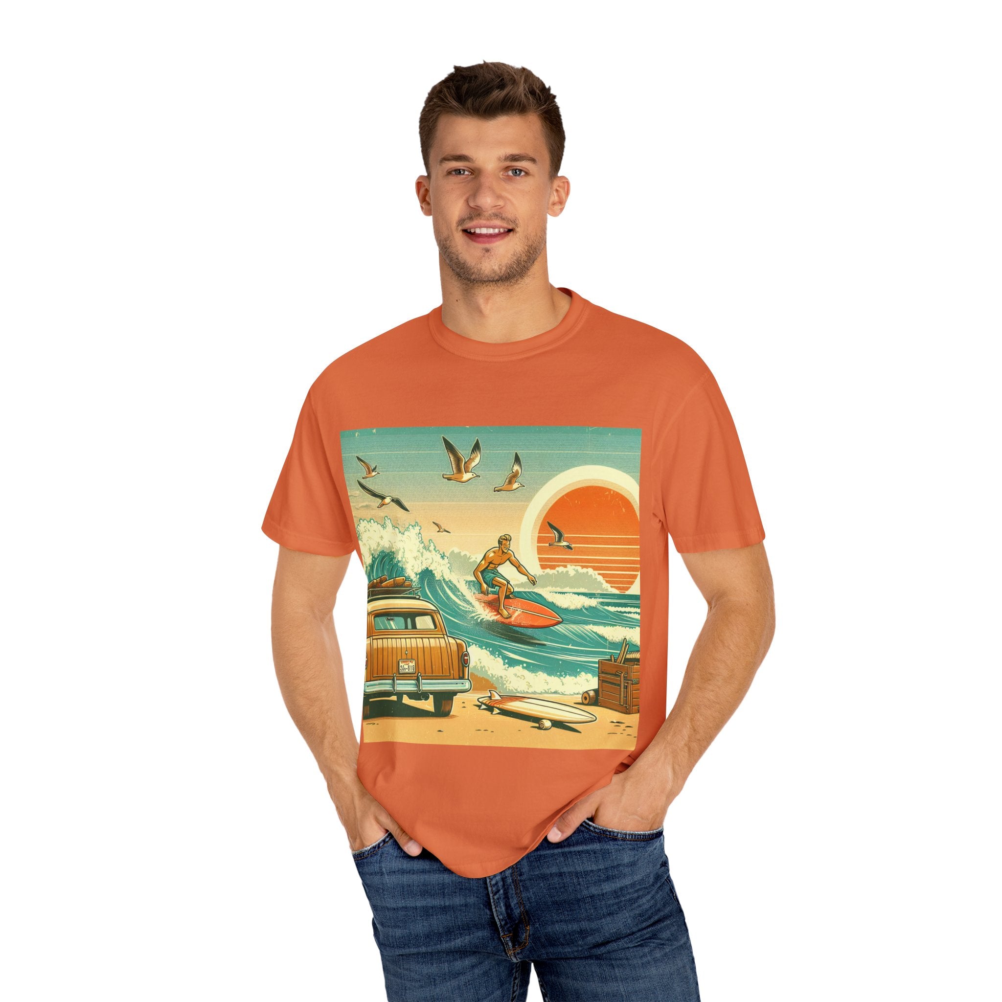 Retro Surf Adventure T-shirt, Vintage Beach Tee, Summer Vibes Shirt, Graphic Surfing Apparel, Gift for Beach Lovers