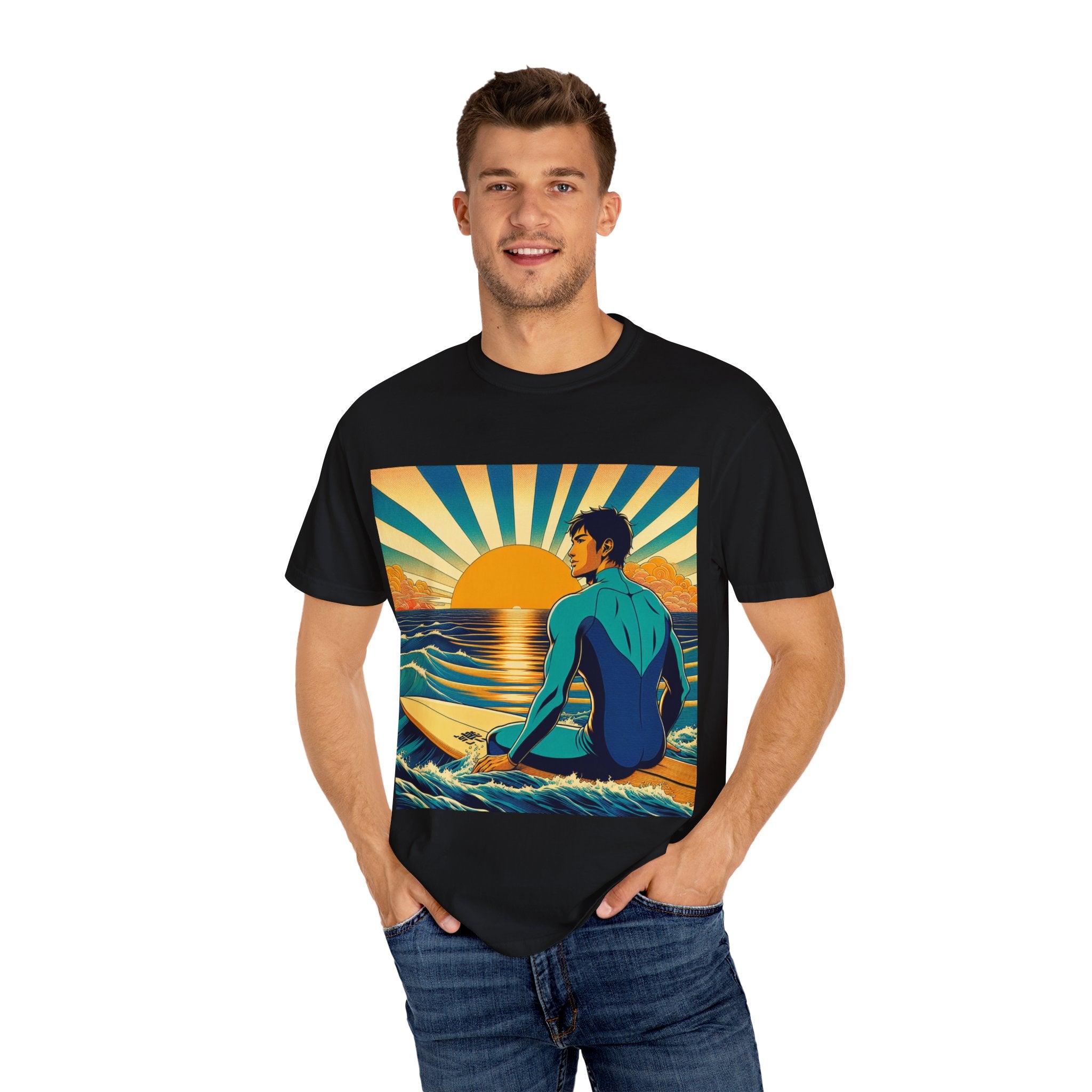 Sunset Surf Unisex T-Shirt, Beachwear, Summer Style, Ocean Lover Gift, Cool Casual Tee, Surfing Enthusiast Apparel