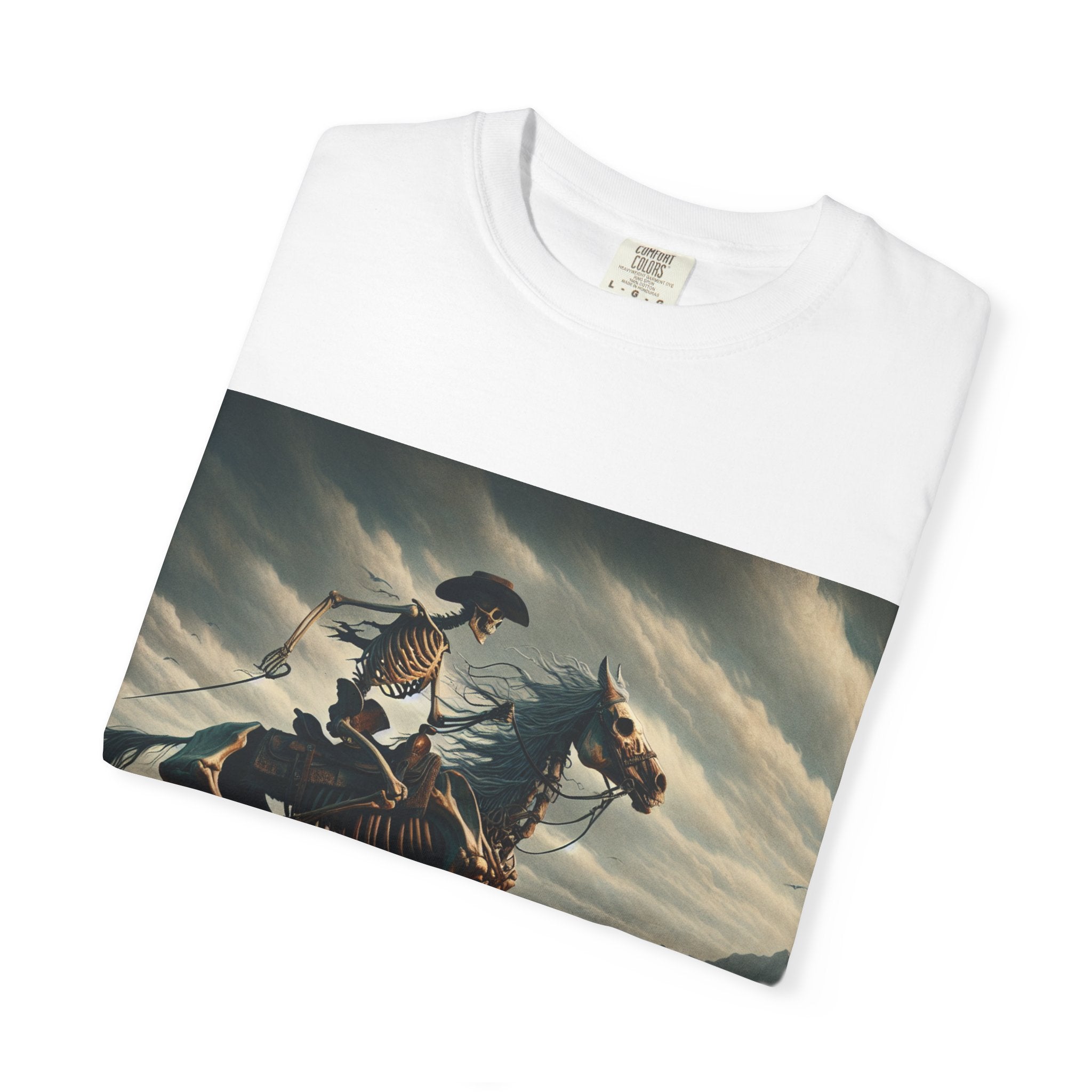 Skeleton Horse Rider T-Shirt, Unisex Graphic Tee for Halloween, Gift for Animal Lovers, Casual Wear, Vintage Style Apparel