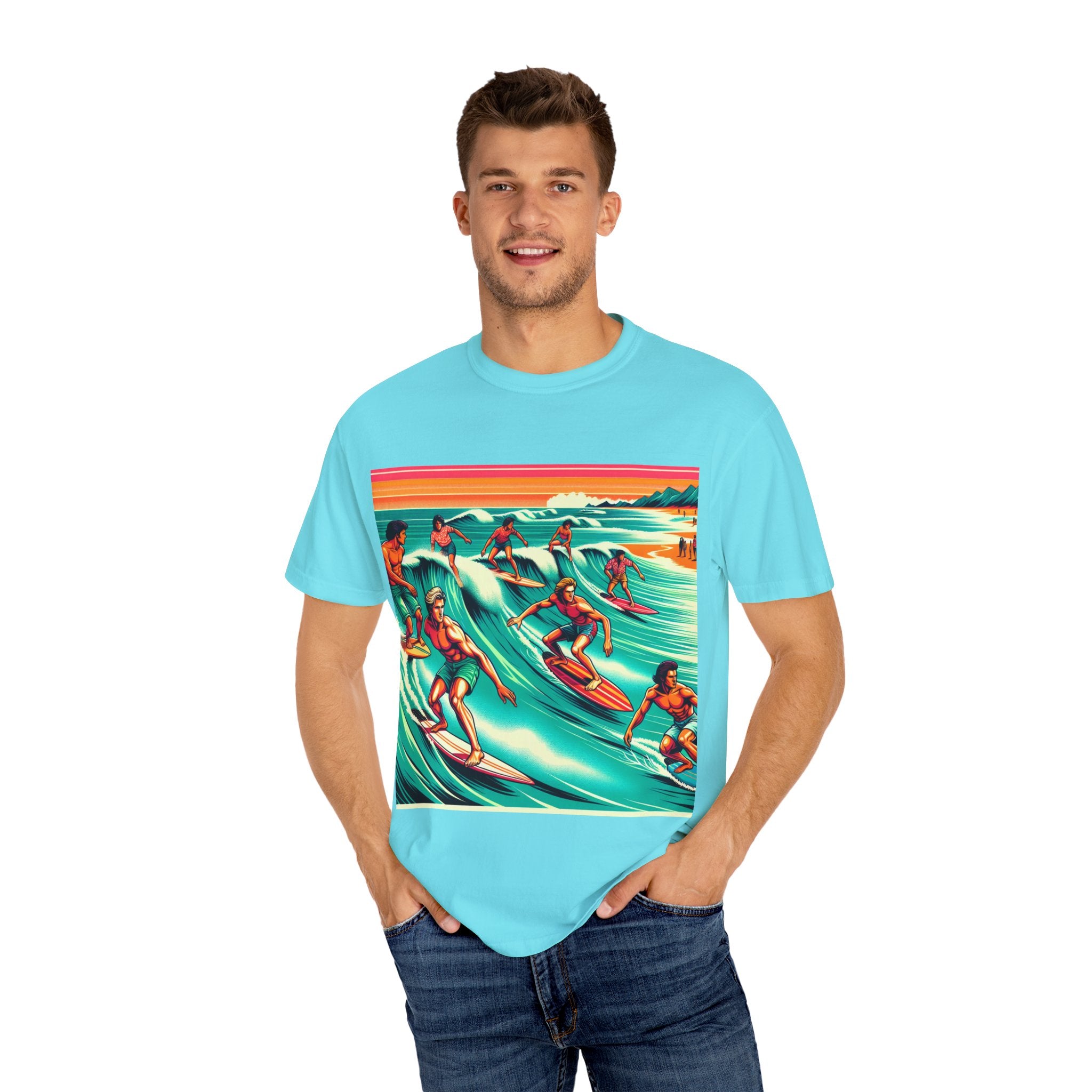 Retro Surfing T-Shirt, Cool Beachwear, Summer Gift, Unisex Casual Tee, Surfer Style Apparel, Vintage Wave Art Shirt