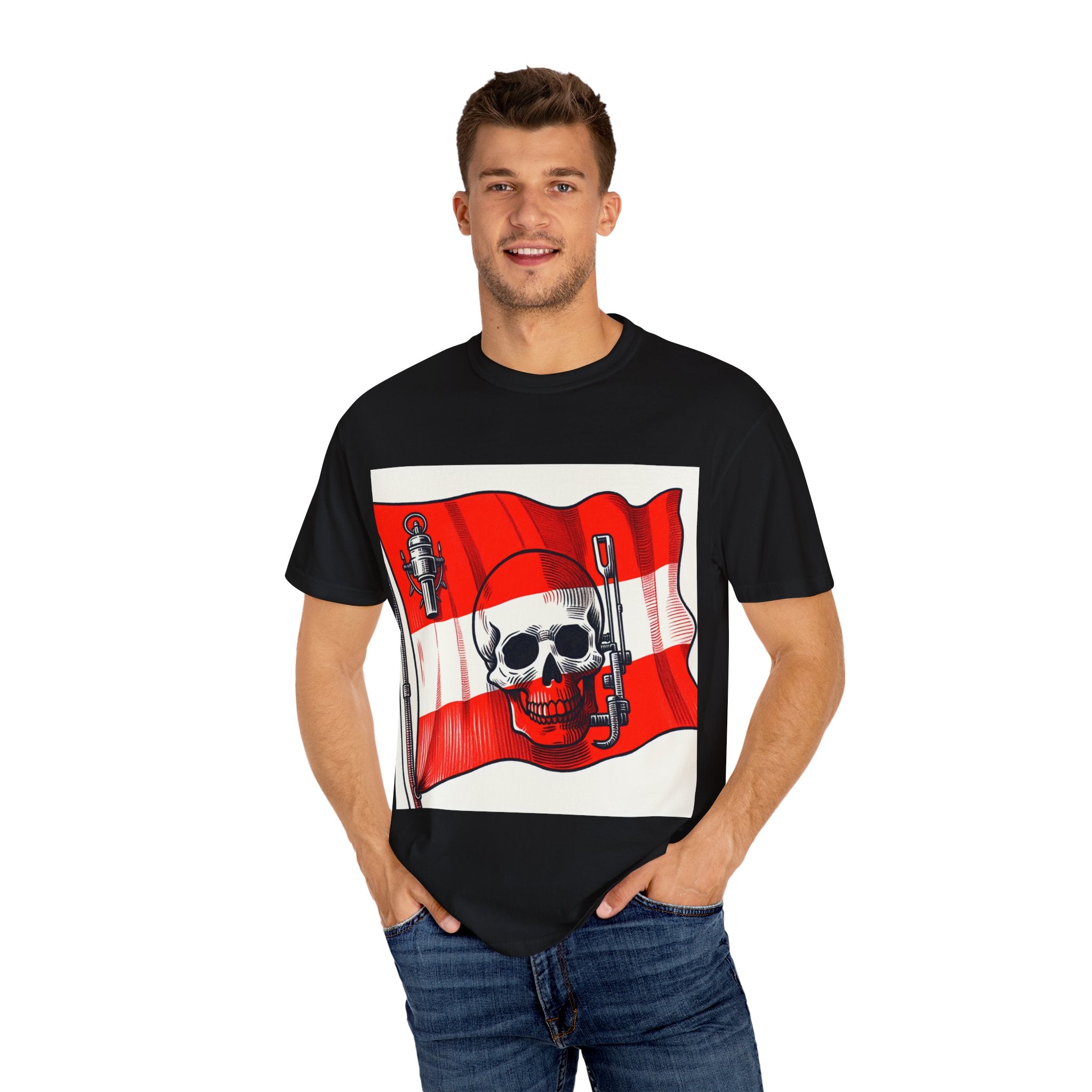 Skull and Flag Unisex T-Shirt, Casual Wear, Graphic Tee, Street Style Fashion, Unique Gift, Summer Outfit