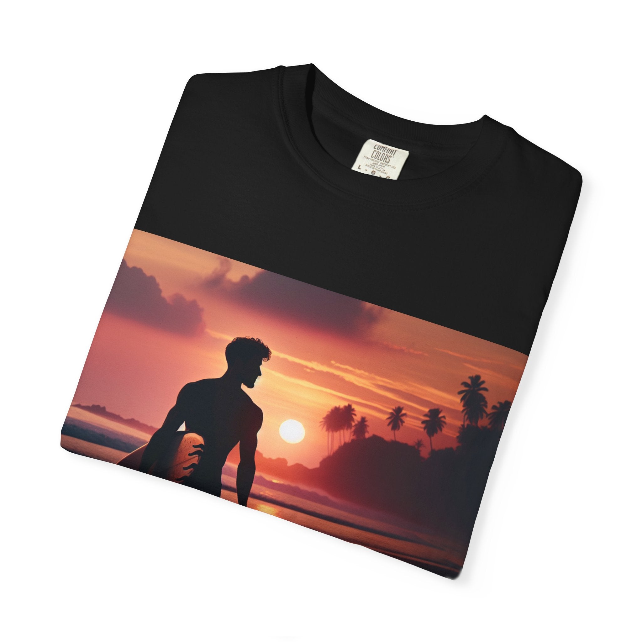 Sunset Surfer Unisex T-Shirt, Beach Vibes Tee, Perfect for Summer, Gift for Surfers, Casual Wear, Vacation Outfit, Surfing Apparel