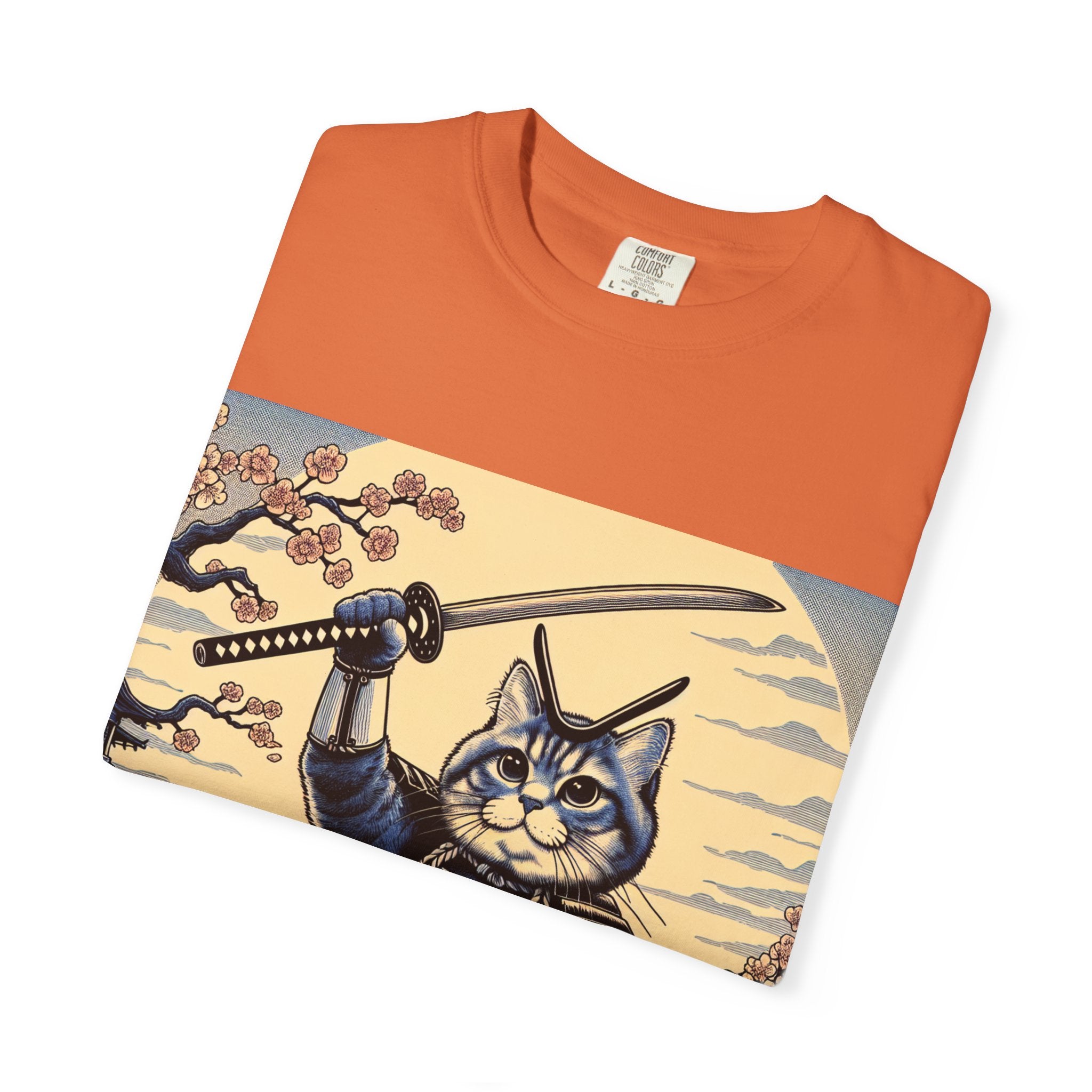 Samurai Cat T-Shirt, Unisex Graphic Tee, Unique Animal Design, Gift for Cat Lovers, Casual Wear, Anime Inspired Style