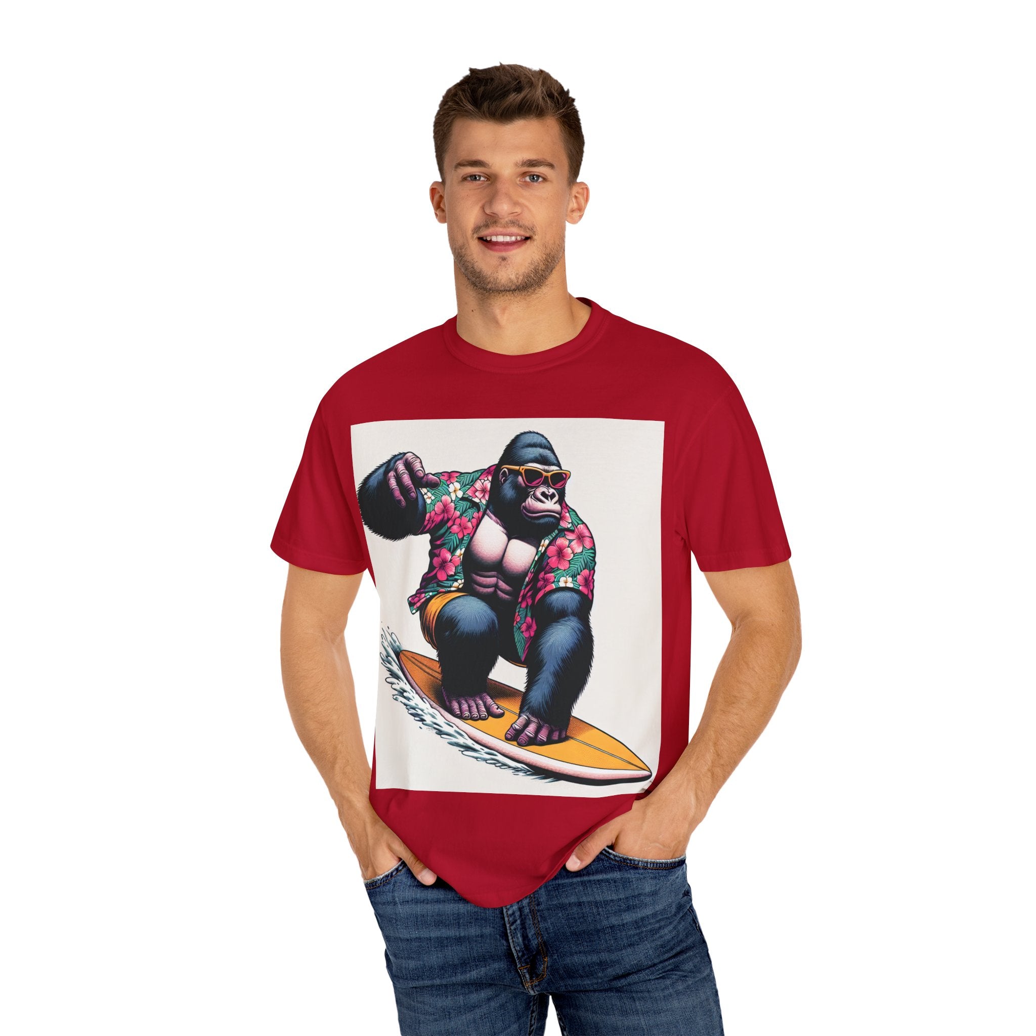 Surfing Gorilla T-Shirt, Casual Beachwear, Summer Gift, Graphic Tee, Unisex T-Shirt, Fun Vacation Apparel