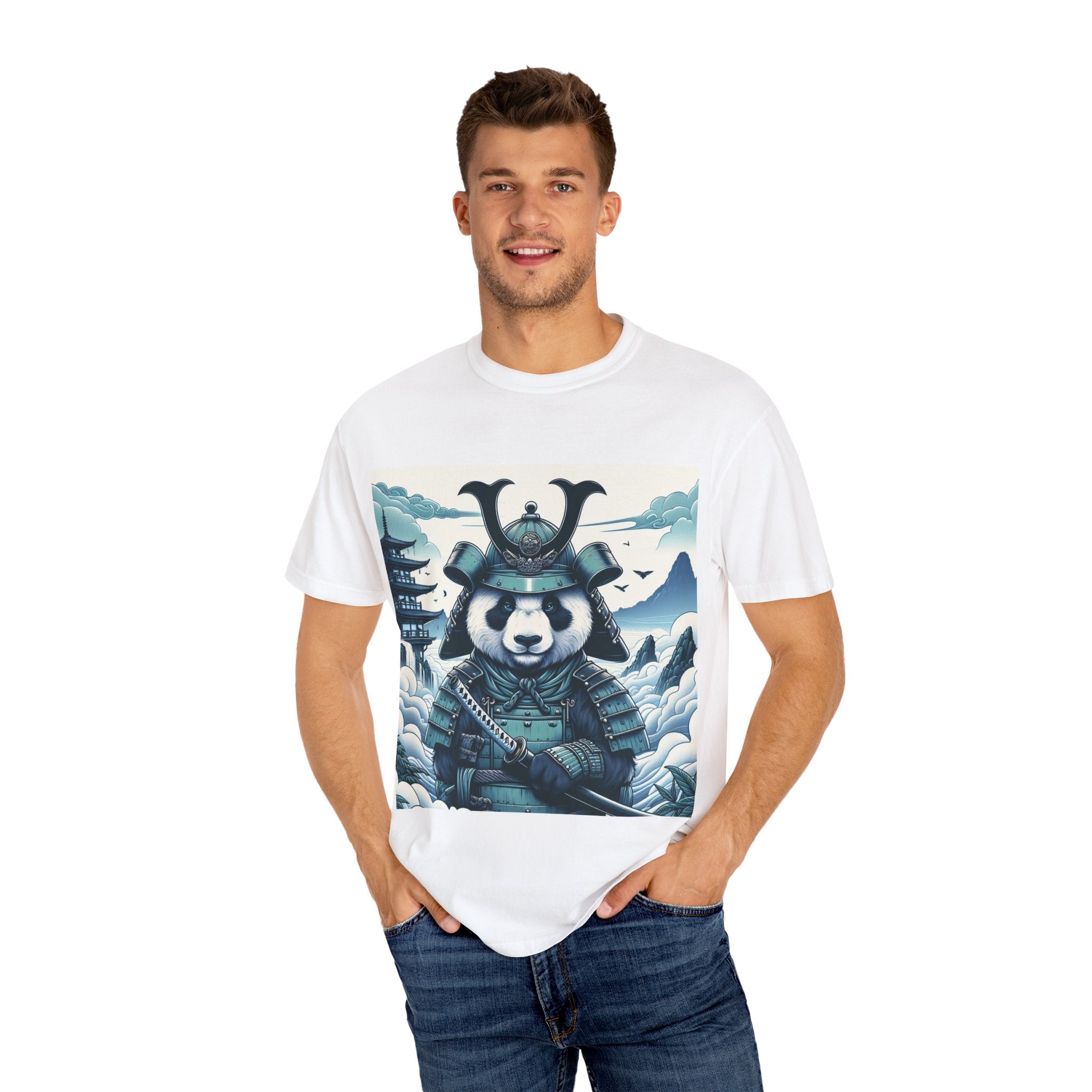 Samurai Panda T-Shirt - Unique Garment-Dyed Tee for Animal Lovers, Anime Fans, Gifts, Casual Wear, Birthday Celebrations