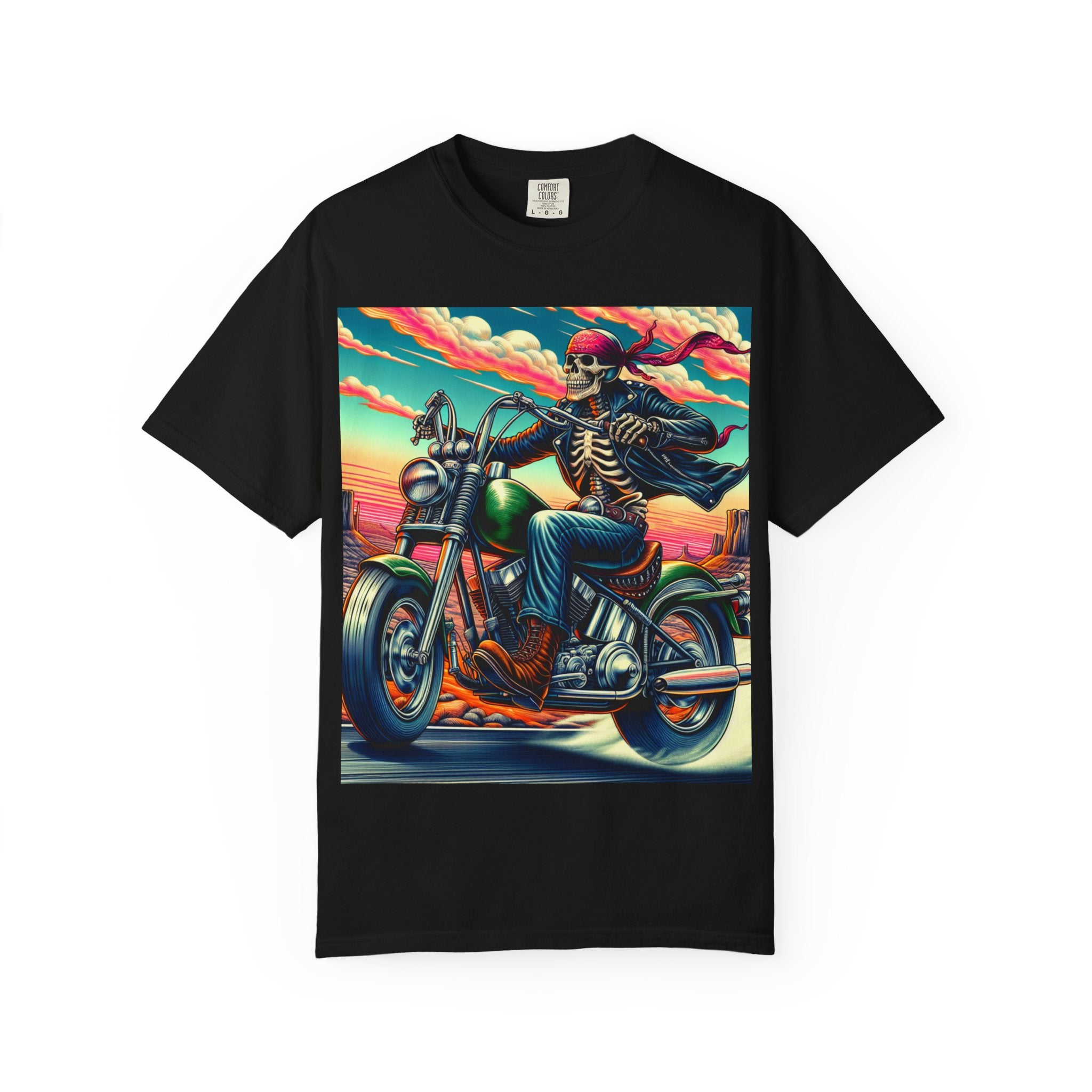 Skeleton Rider T-Shirt - Bohemian Vibe, Perfect for Bikers, Music Festivals, Casual Wear, Gift for Adventurers