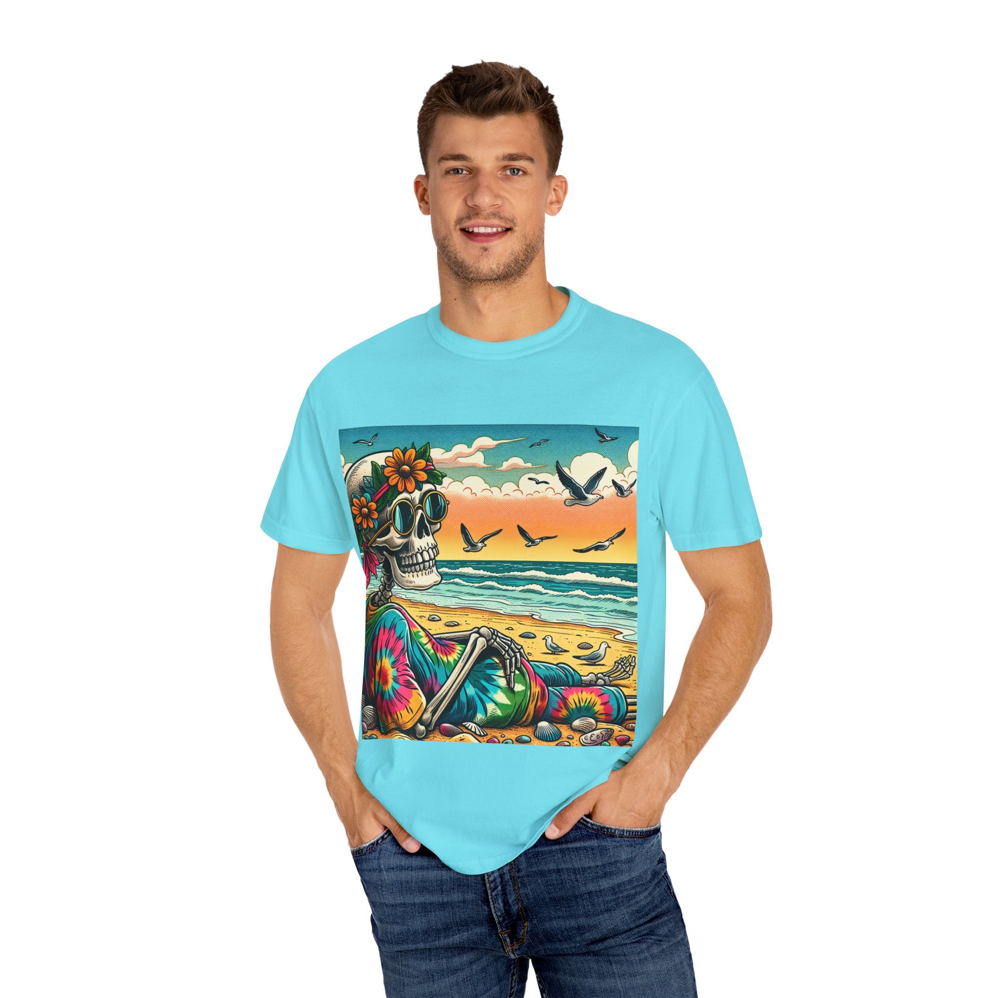 Beach Vibes Skull Graphic Tee | Unisex Summer Shirt, Bohemian Fashion, Festival Wear, Eco-Friendly Tee, Casual Vacation Outfit