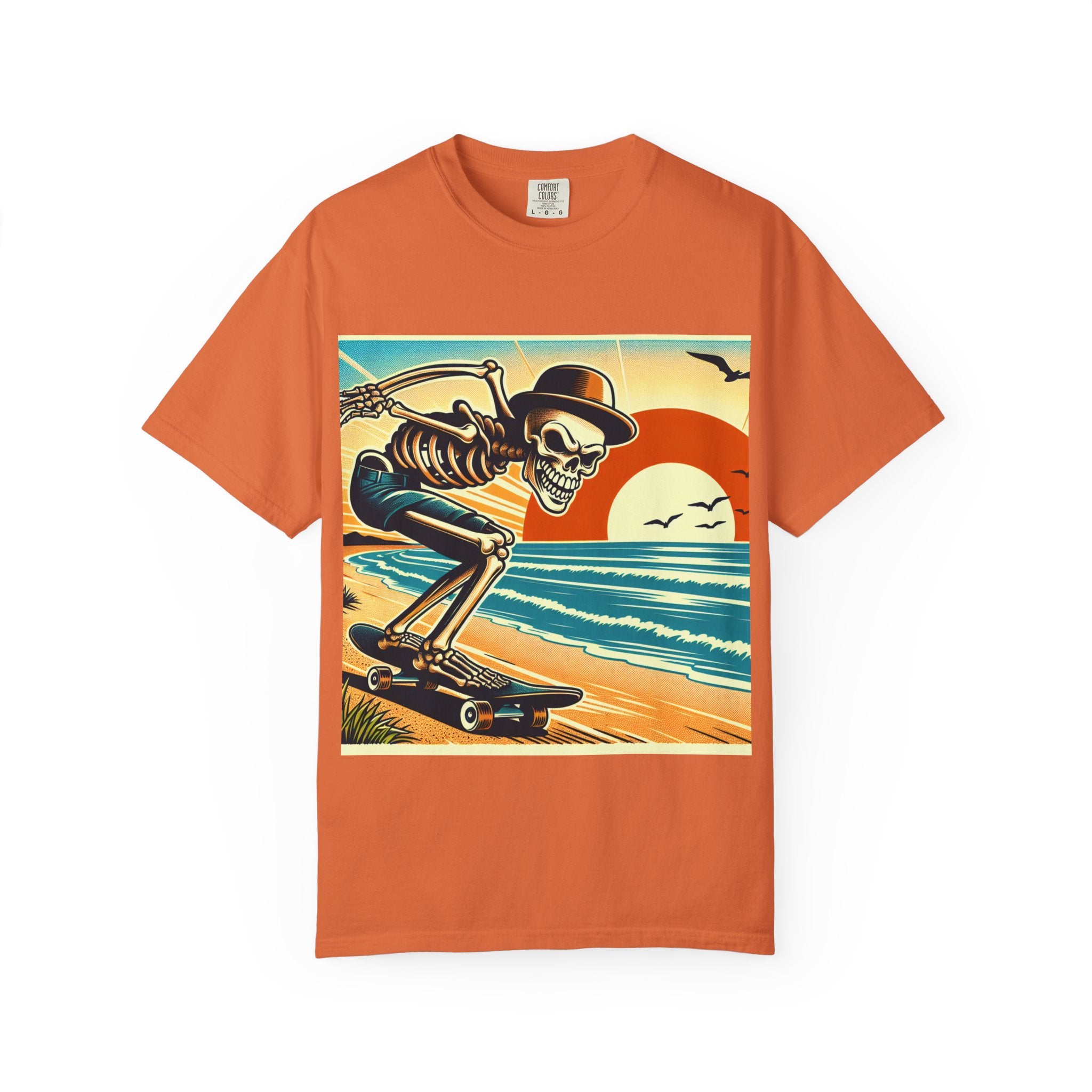 Skeleton Skateboarder Unisex T-Shirt, Beach Vibe Tee, Summer Fashion, Gift for Skaters, Casual Wear, Unique Graphic Tee