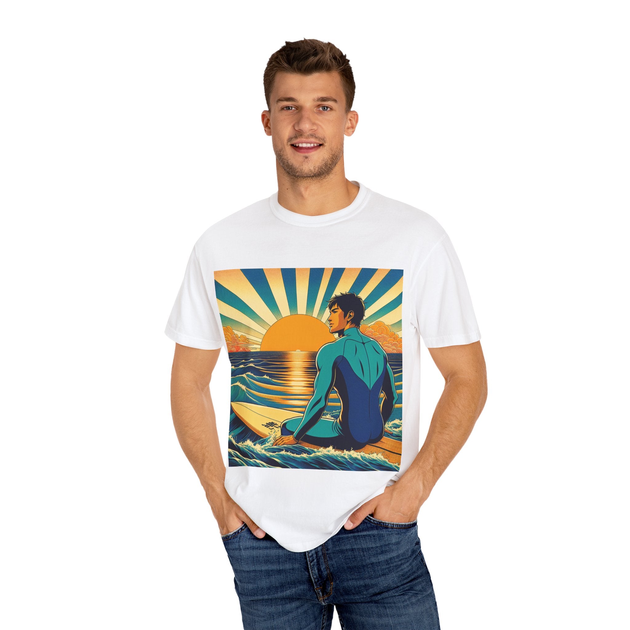 Sunset Surf Unisex T-Shirt, Beachwear, Summer Style, Ocean Lover Gift, Cool Casual Tee, Surfing Enthusiast Apparel