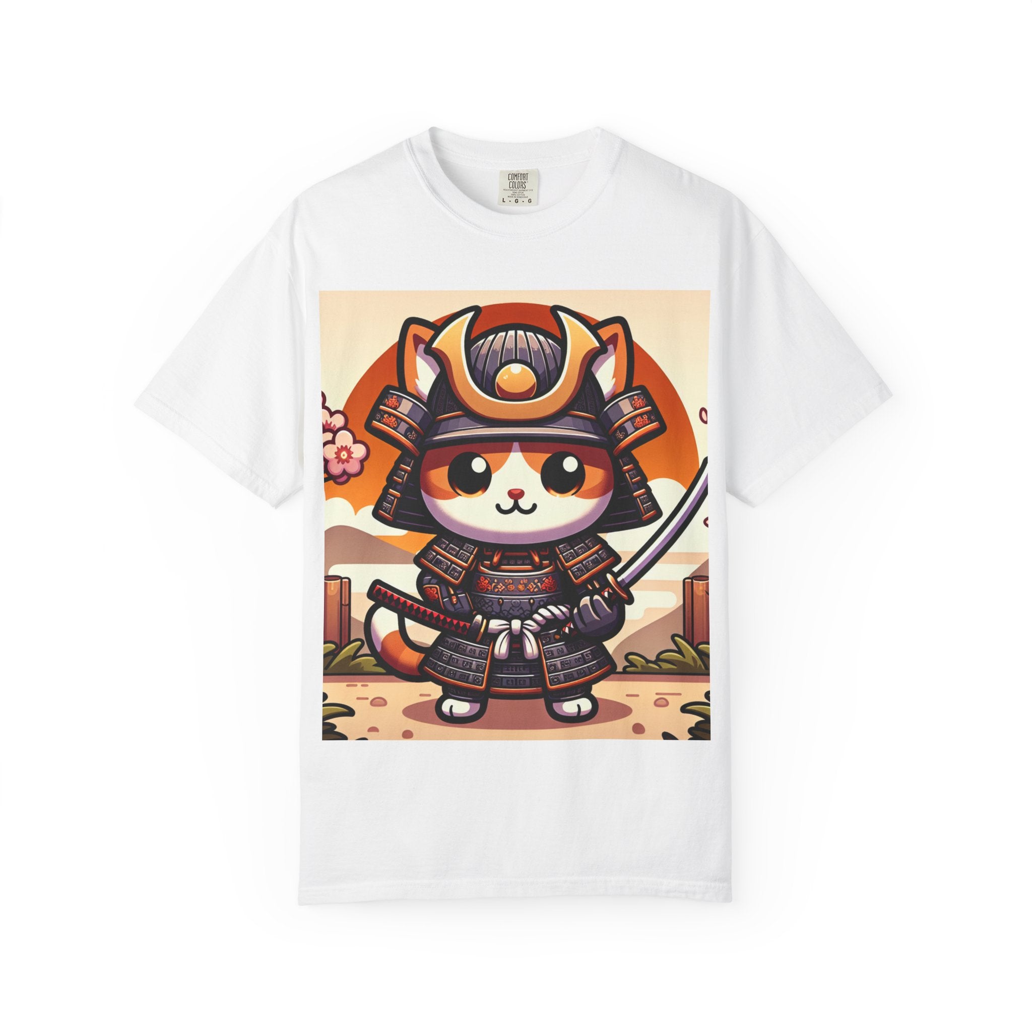 Samurai Cat T-shirt, Unisex Vintage Tee, Cute Cat Lover Gift, Anime Inspired Shirt, Perfect for Pet Lovers, Casual Streetwear