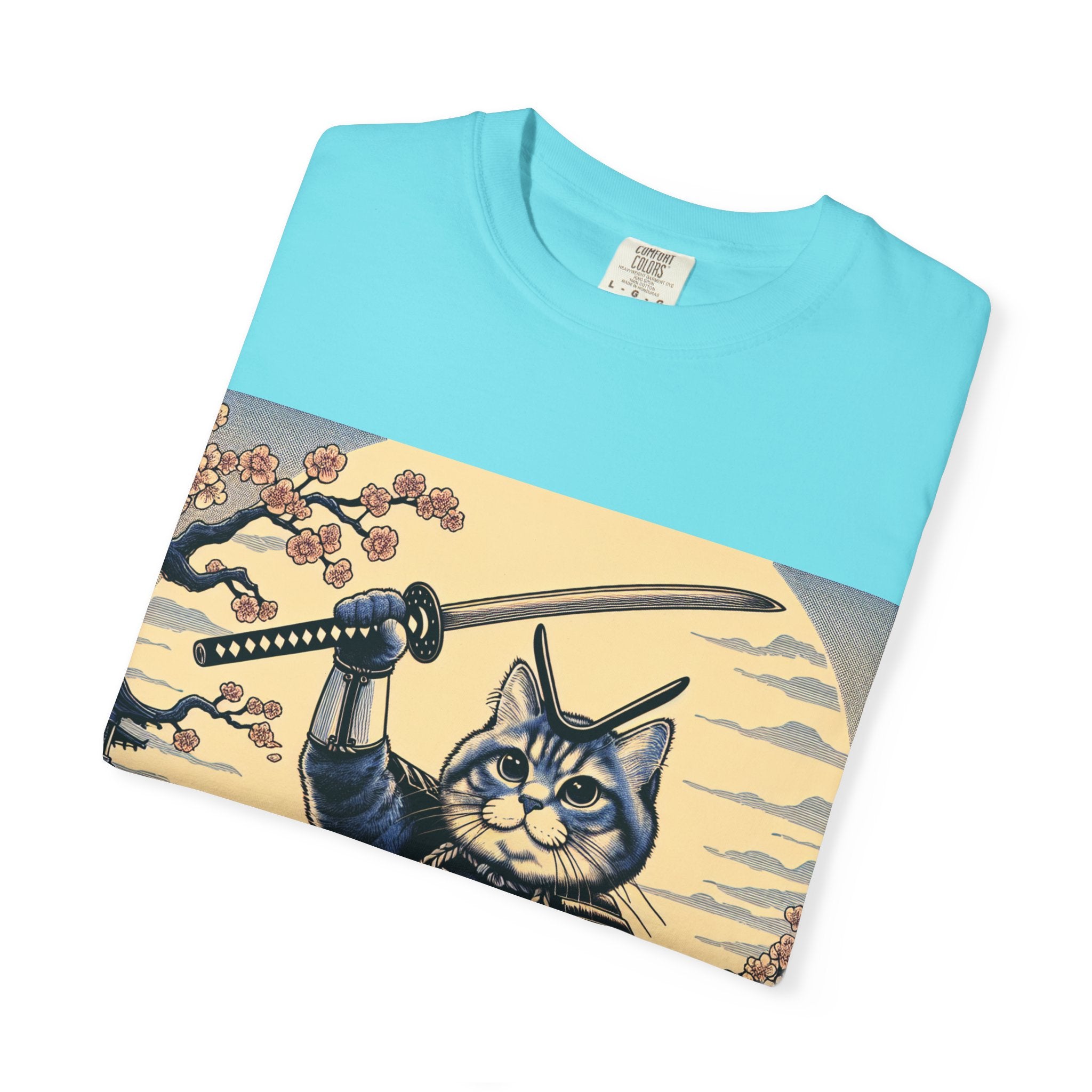 Samurai Cat T-Shirt, Unisex Graphic Tee, Unique Animal Design, Gift for Cat Lovers, Casual Wear, Anime Inspired Style