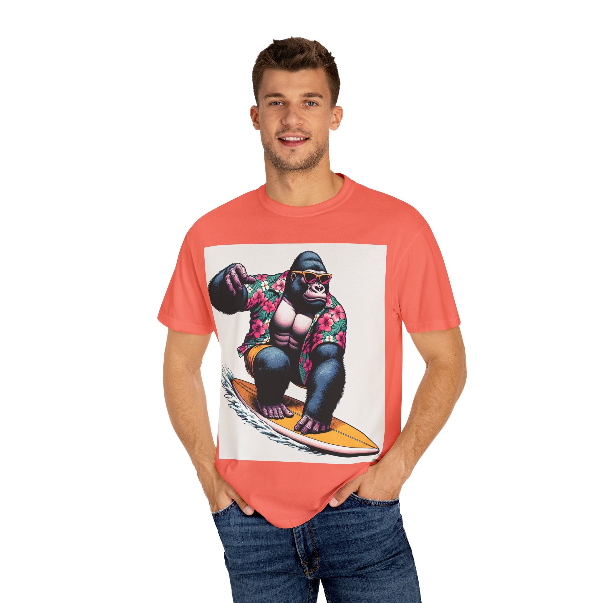 Surfing Gorilla T-Shirt, Casual Beachwear, Summer Gift, Graphic Tee, Unisex T-Shirt, Fun Vacation Apparel