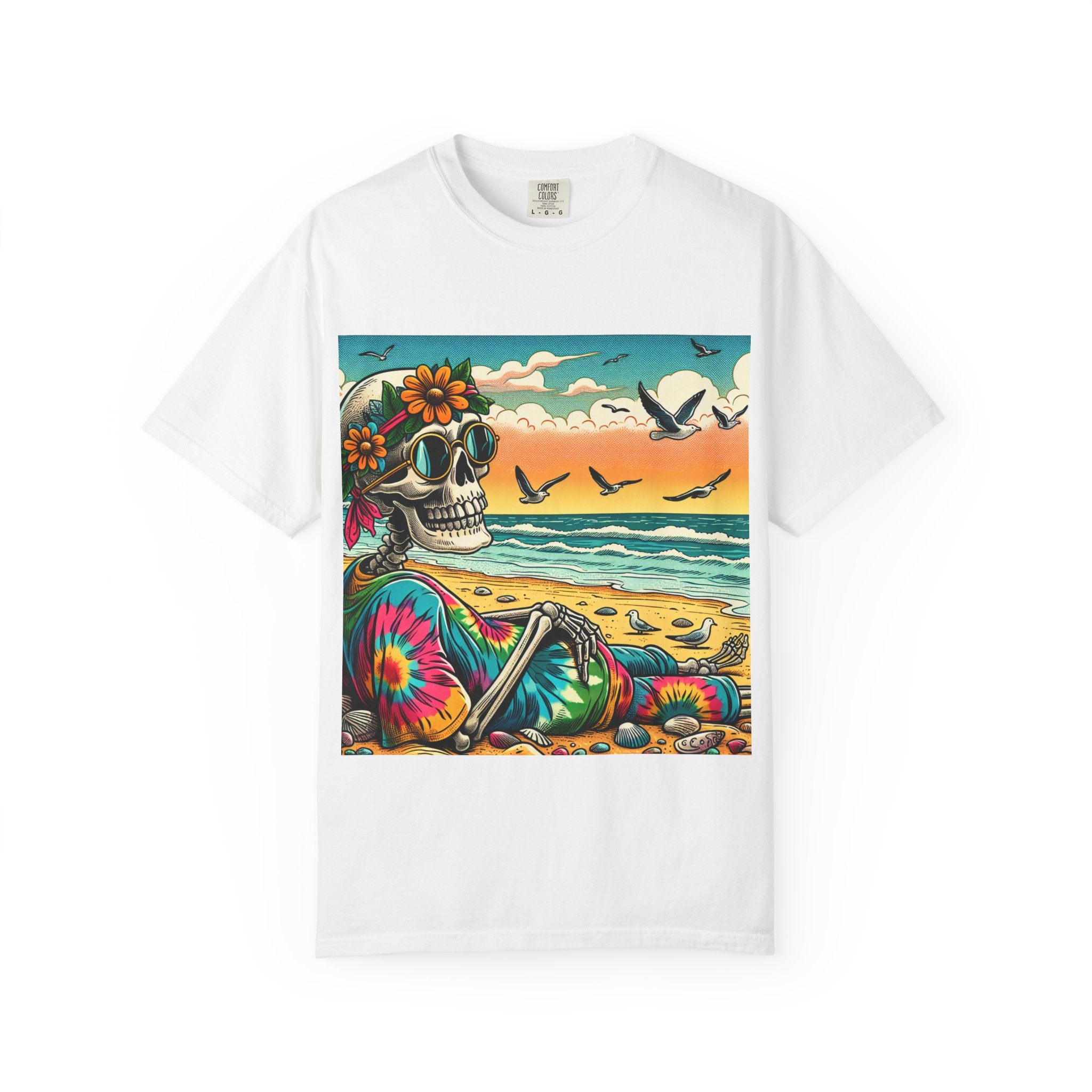 Beach Vibes Skull Graphic Tee | Unisex Summer Shirt, Bohemian Fashion, Festival Wear, Eco-Friendly Tee, Casual Vacation Outfit