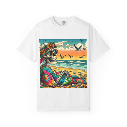 Beach Vibes Skull Graphic Tee | Unisex Summer Shirt, Bohemian Fashion, Festival Wear, Eco-Friendly Tee, Casual Vacation Outfit