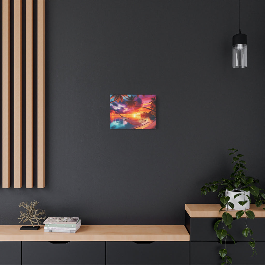 Tropical Sunset Canvas Art, Relaxing Beach Decor, Hammock Wall Hanging, Home Decor, Vacation Vibe Art