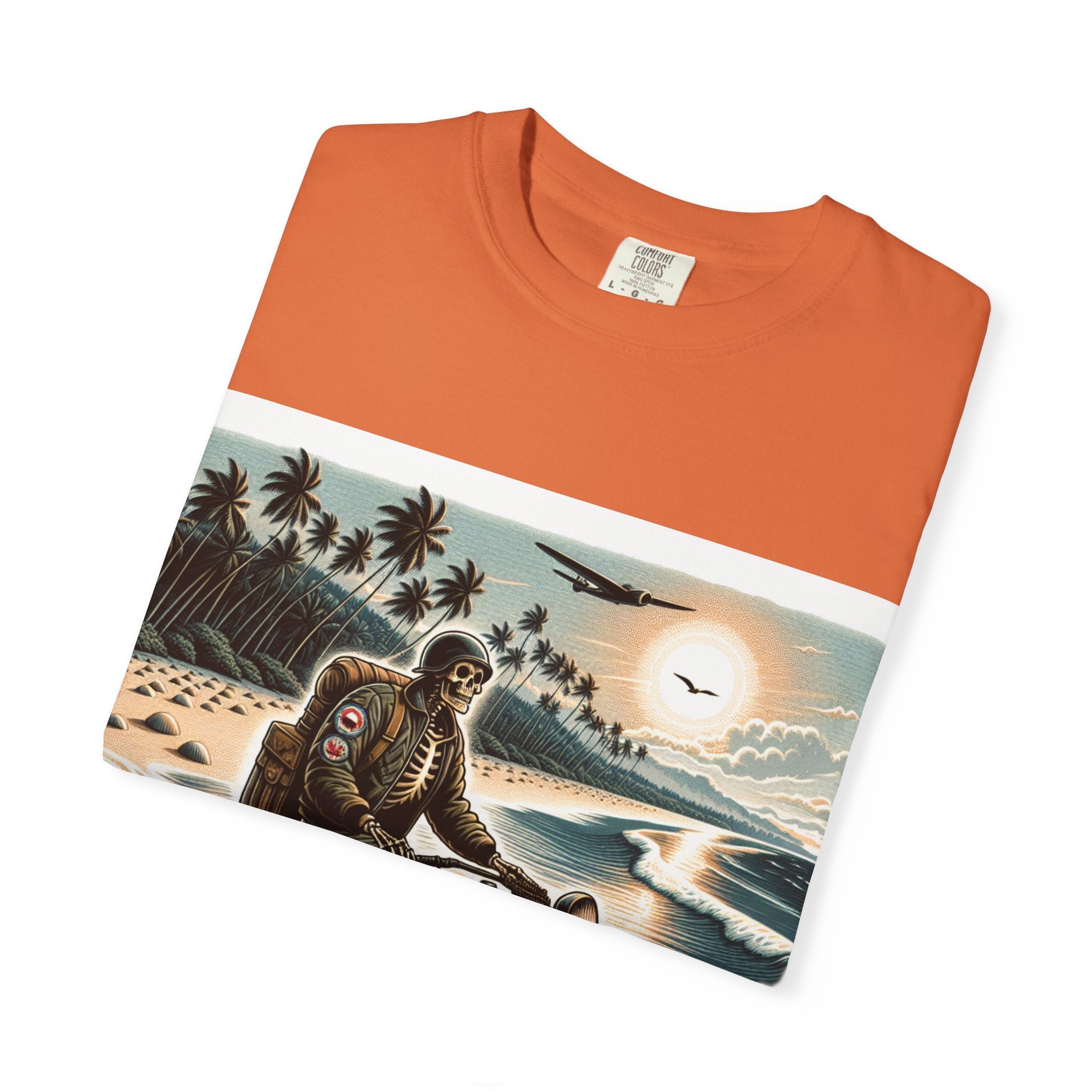 Vintage Motorcycle Beach T-Shirt, Relaxed Style Tee for Bikers, Unisex Graphic Top, Beach Lovers Gift, Adventure Apparel