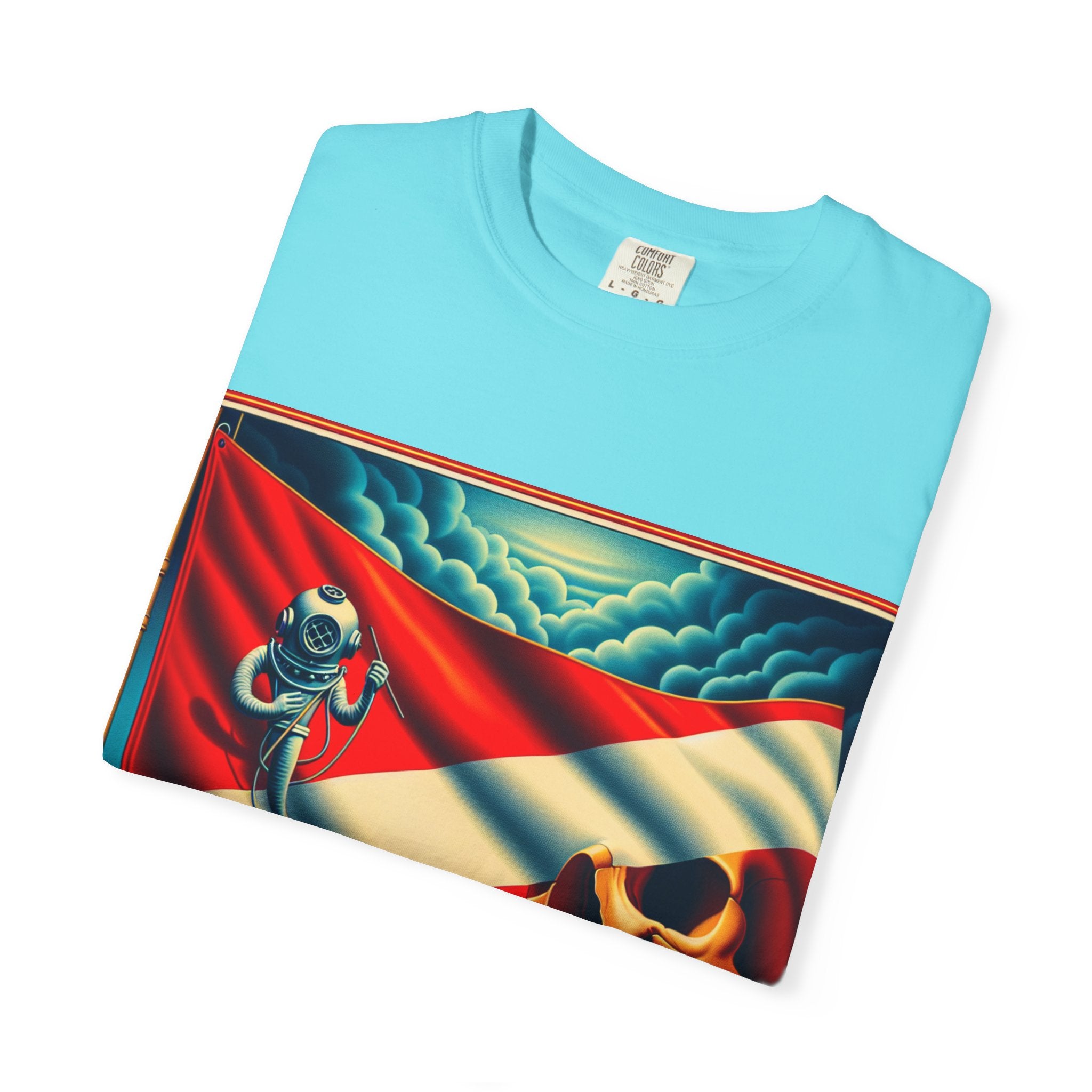 Vibrant Graphic T-shirt, Bold Skull and Astronaut Design, Unisex Casual Wear, Summer Vibes, Festival Attire, Unique Gift Idea