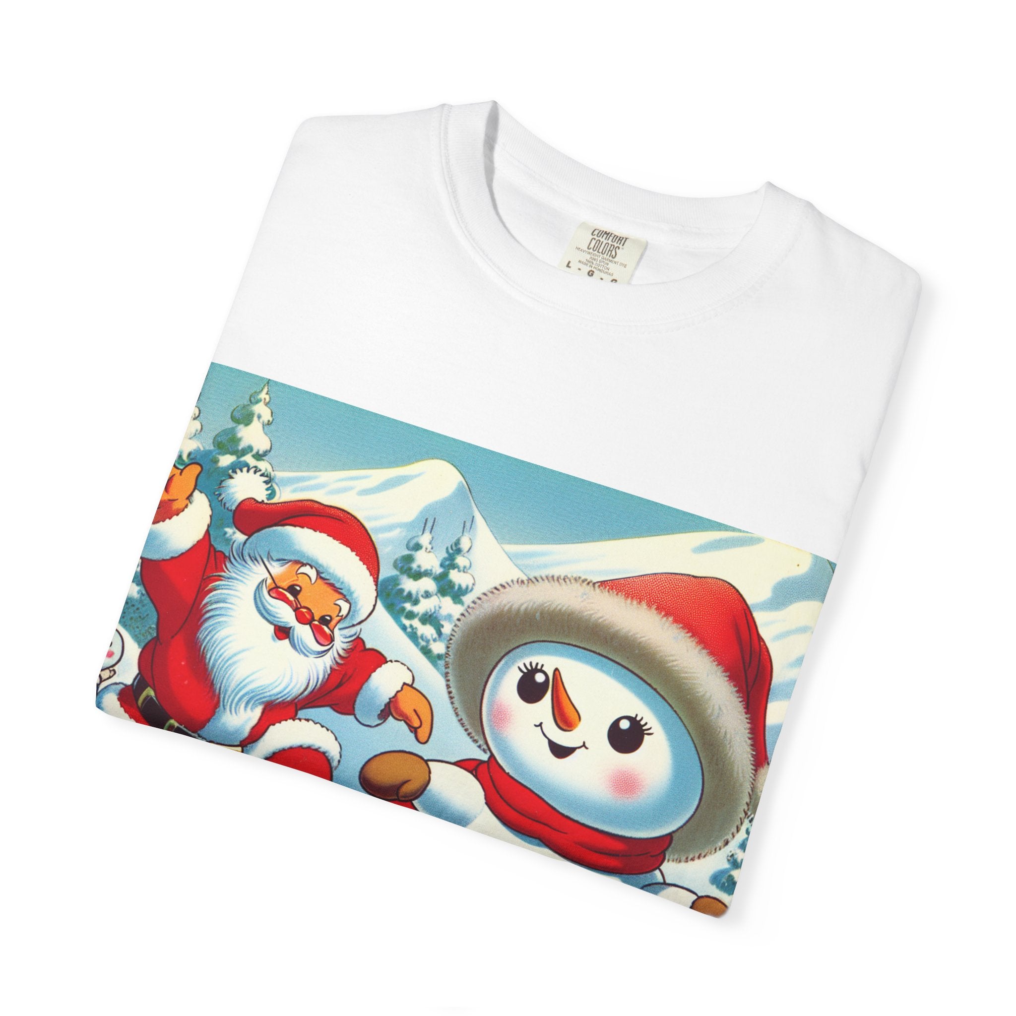 Festive Holiday T-shirt - Santa and Snowman Graphic, Christmas Gift, Unisex Tee, Winter Wear, Cute Christmas Shirt