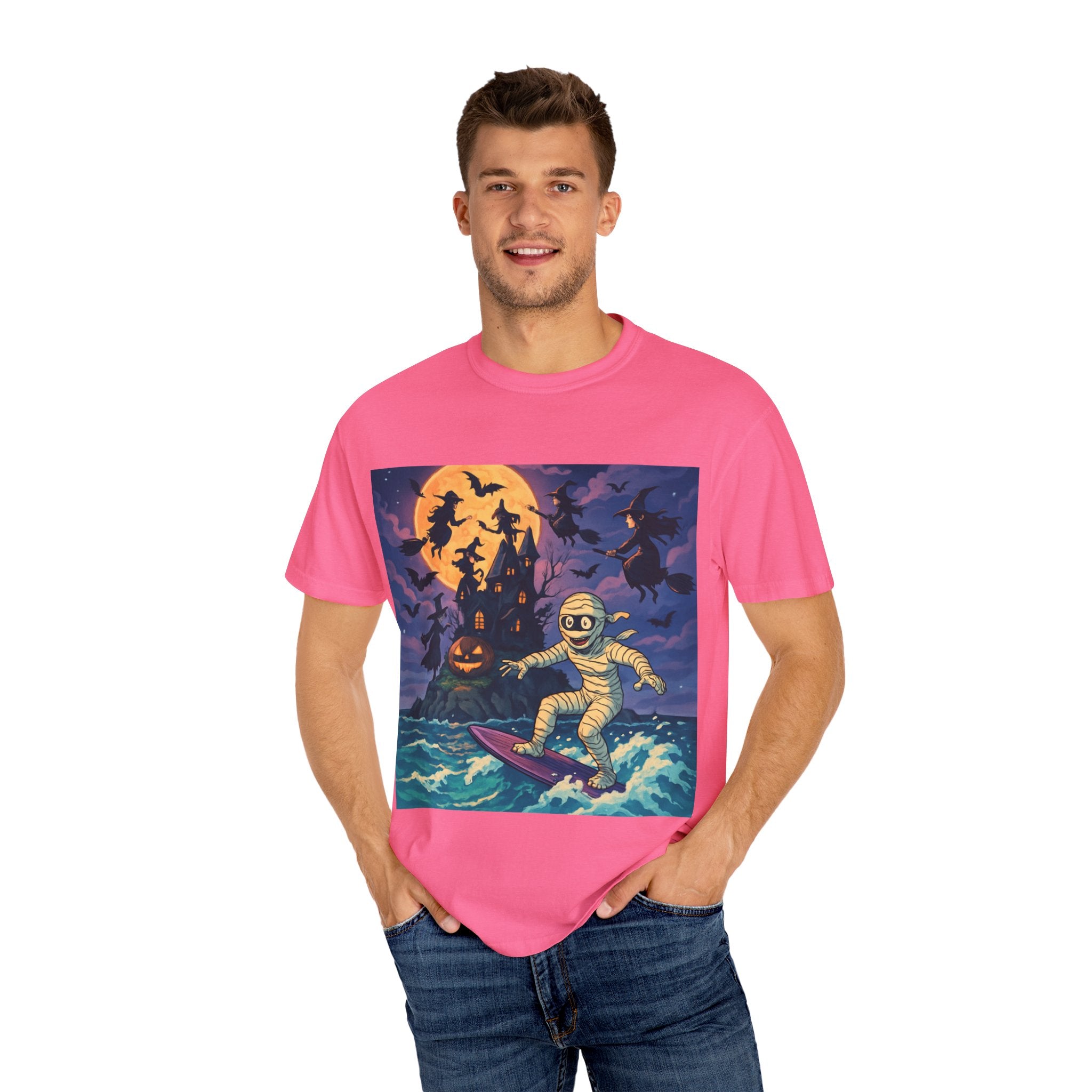 Surfer Moonlight T-Shirt - Garment-Dyed Unisex Tee, Beach Vibes, Summer Essentials, Retro Art, Gift for Surfers