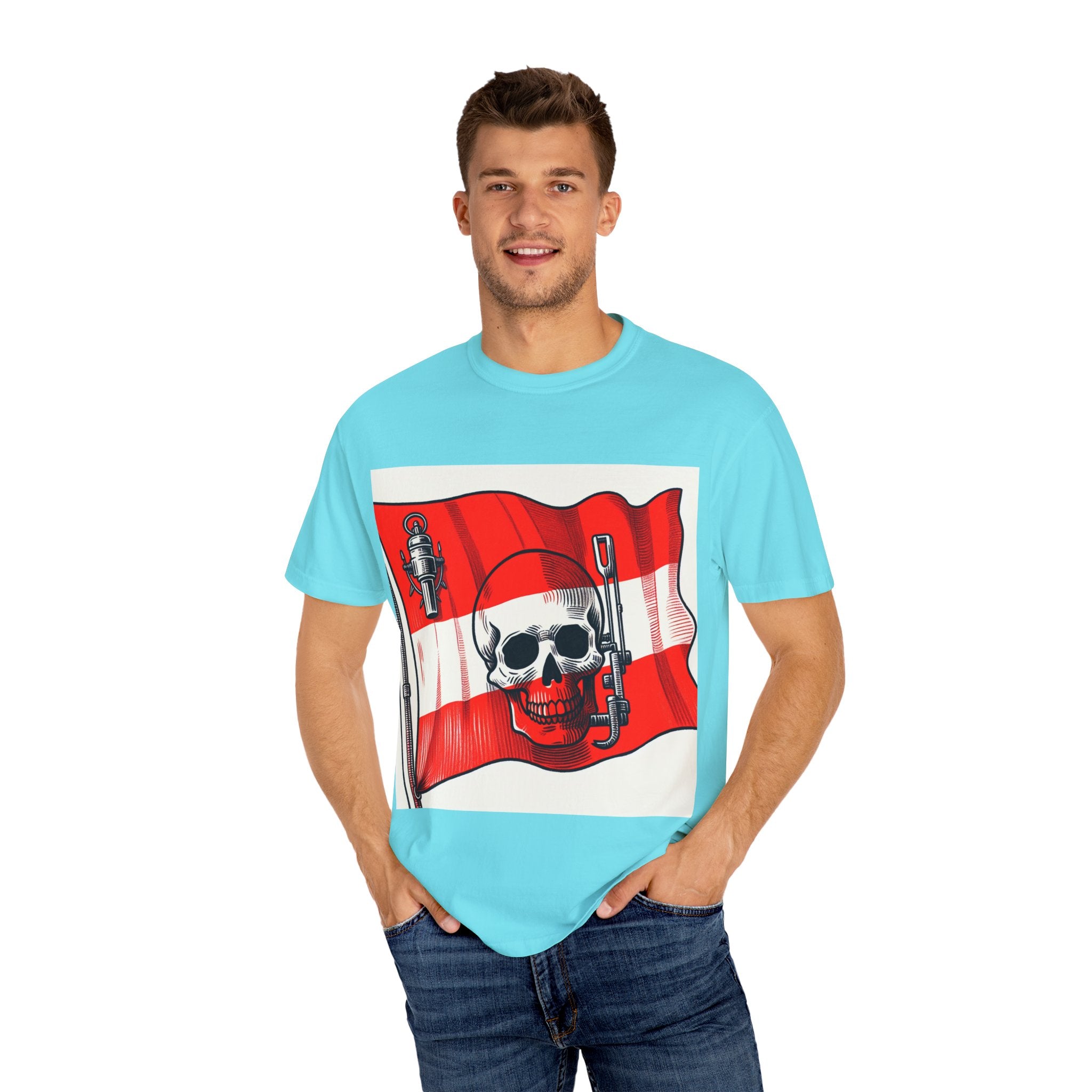 Skull and Flag Unisex T-Shirt, Casual Wear, Graphic Tee, Street Style Fashion, Unique Gift, Summer Outfit