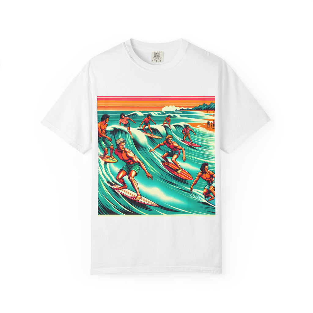 Retro Surfing T-Shirt, Cool Beachwear, Summer Gift, Unisex Casual Tee, Surfer Style Apparel, Vintage Wave Art Shirt