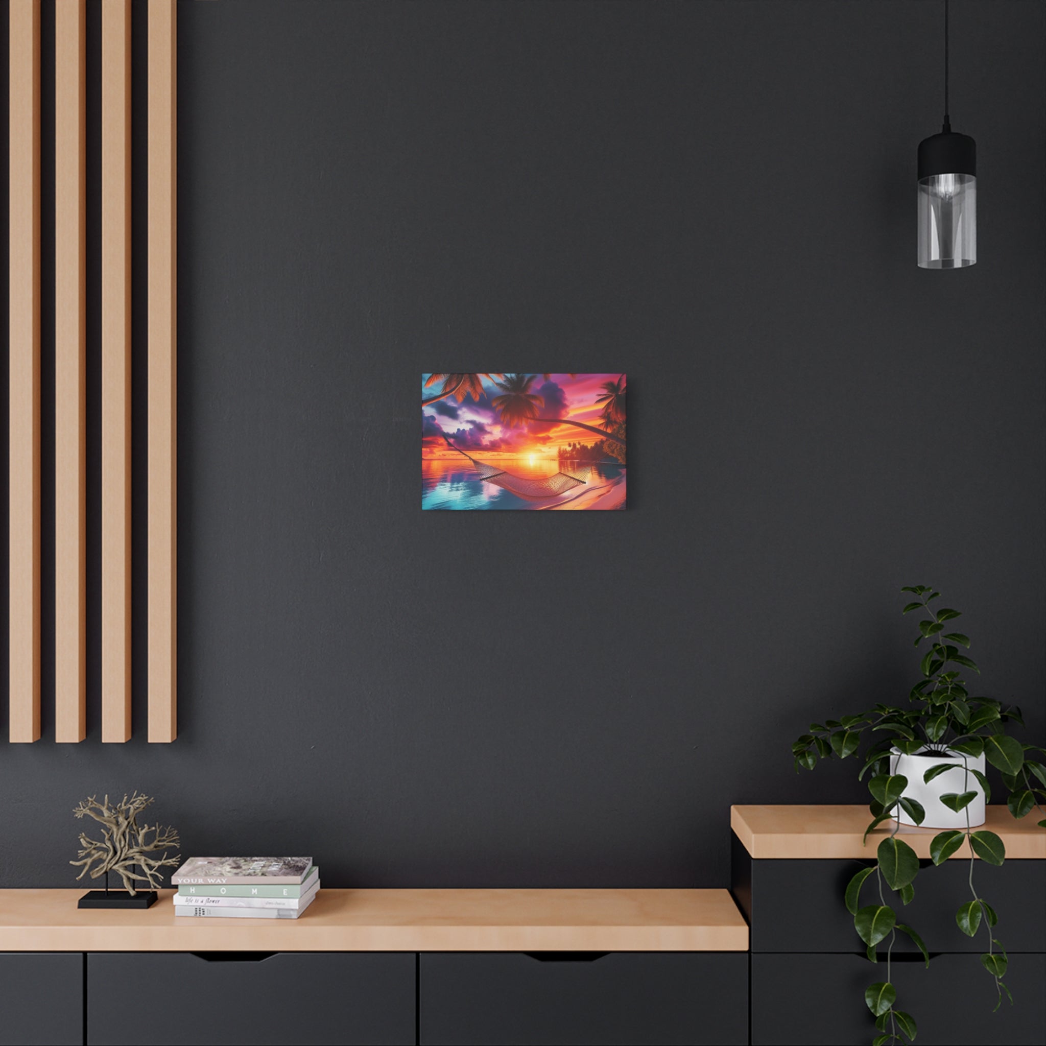 Tropical Sunset Canvas Art, Relaxing Beach Decor, Hammock Wall Hanging, Home Decor, Vacation Vibe Art