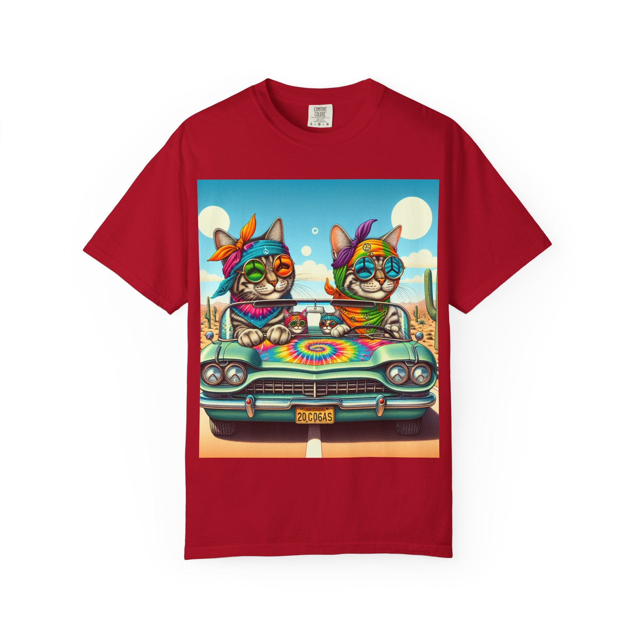 Vibrant Cat Road Trip Unisex T-shirt, Colorful Summer Tee, Gift for Cat Lovers, Festival Apparel, Cute Pet T-shirt, Boho Cat Style