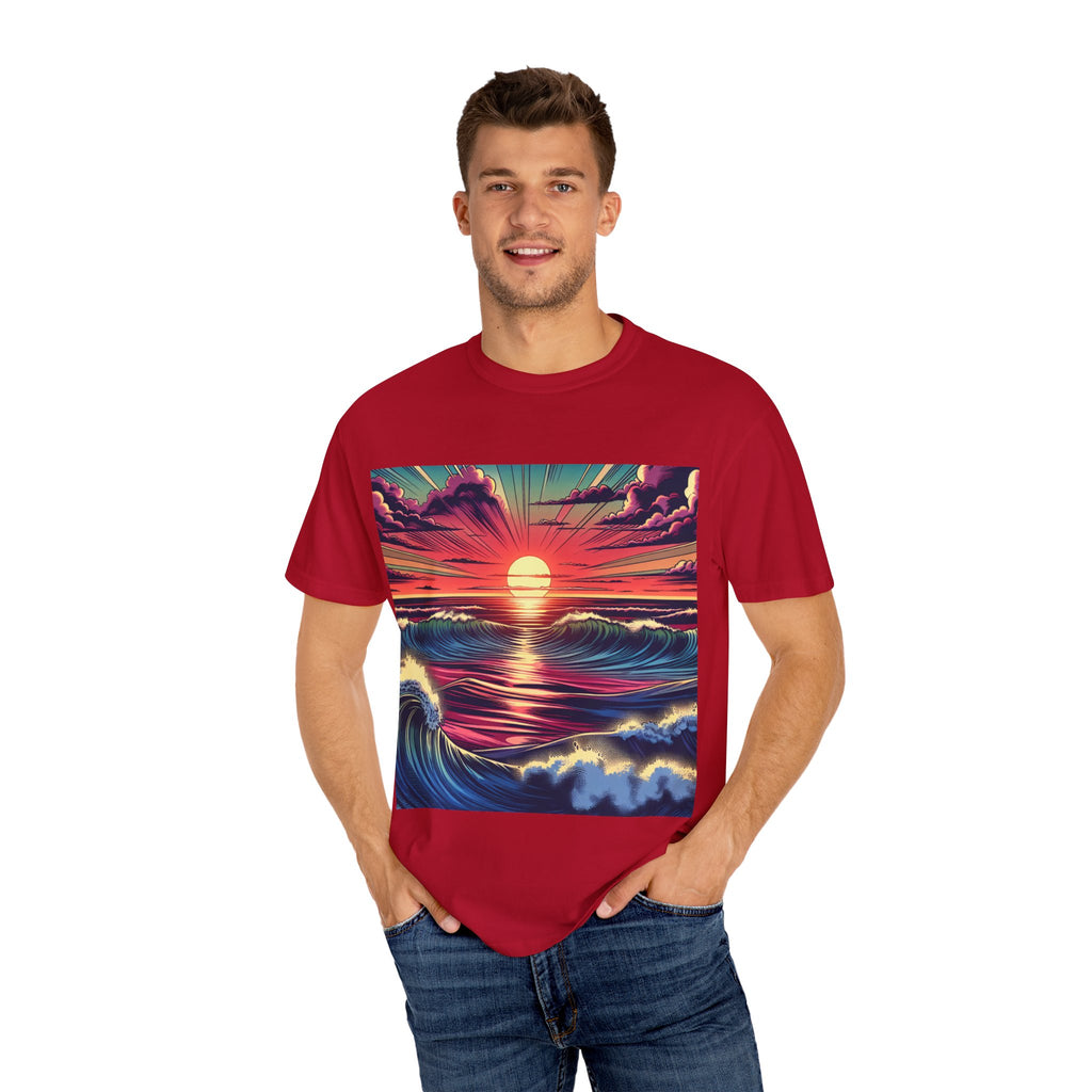 Sunset Waves Unisex T-Shirt | Beach Vibes, Summer Apparel, Ocean Lover Gift, Casual Wear, Graphic Tee