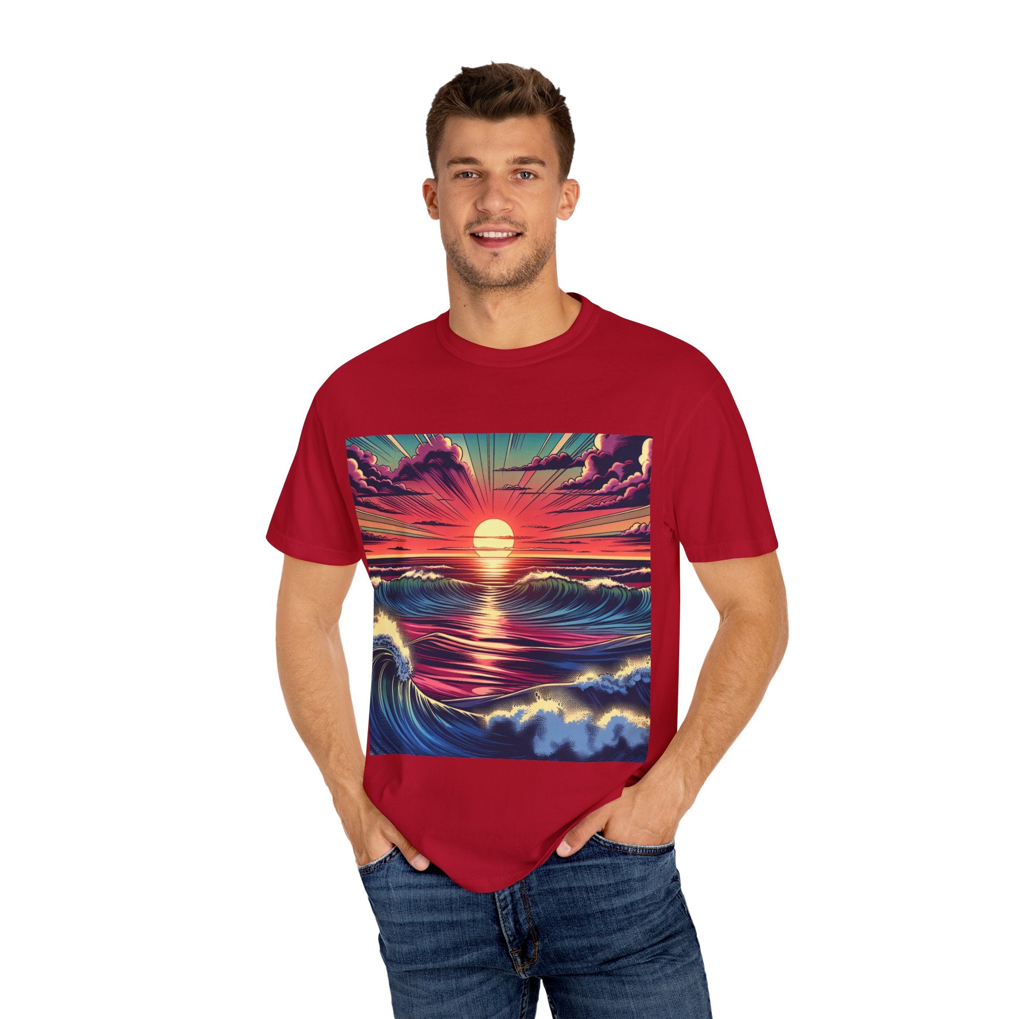 Sunset Waves Unisex T-Shirt | Beach Vibes, Summer Apparel, Ocean Lover Gift, Casual Wear, Graphic Tee