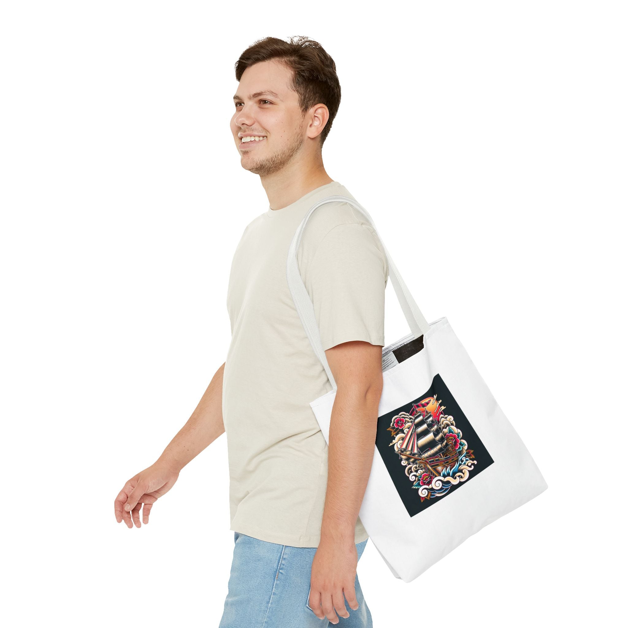 Pirate Ship Tote Bag, Nautical Tote for Adventurers, Eco-Friendly Shopper, Unique Gift for Travelers, Stylish Beach Bag