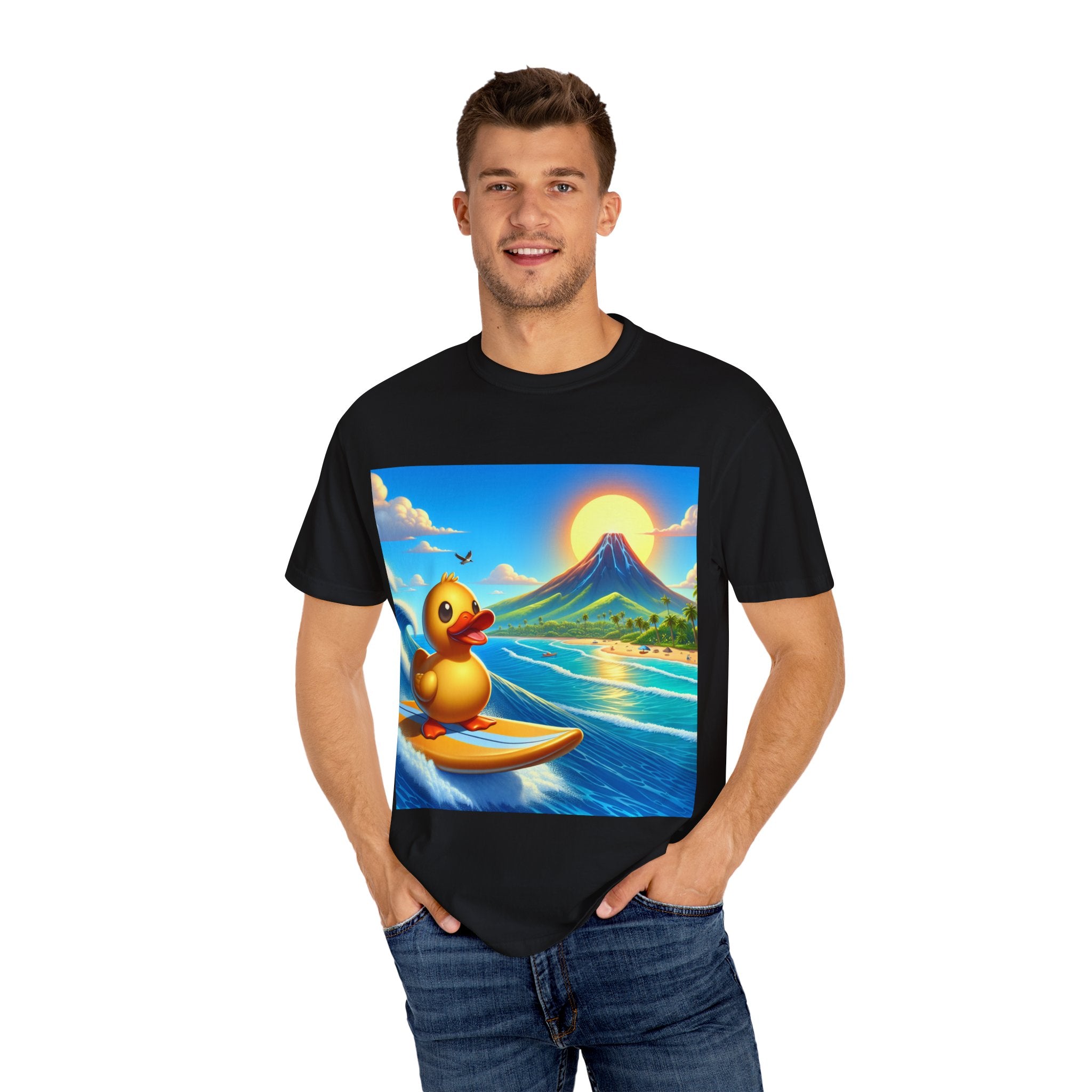 Surfing Duck Unisex Shirt, Fun Graphic Tee, Casual Wear, Summer Vibes, Beach Party T-shirt, Gift for Water Lovers