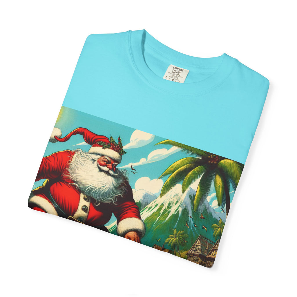 Surfing Santa Unisex T-Shirt, Christmas Tee, Holiday Wear, Funny T-Shirt, Summer Vibes, Gift for Him/Her, Beach Apparel