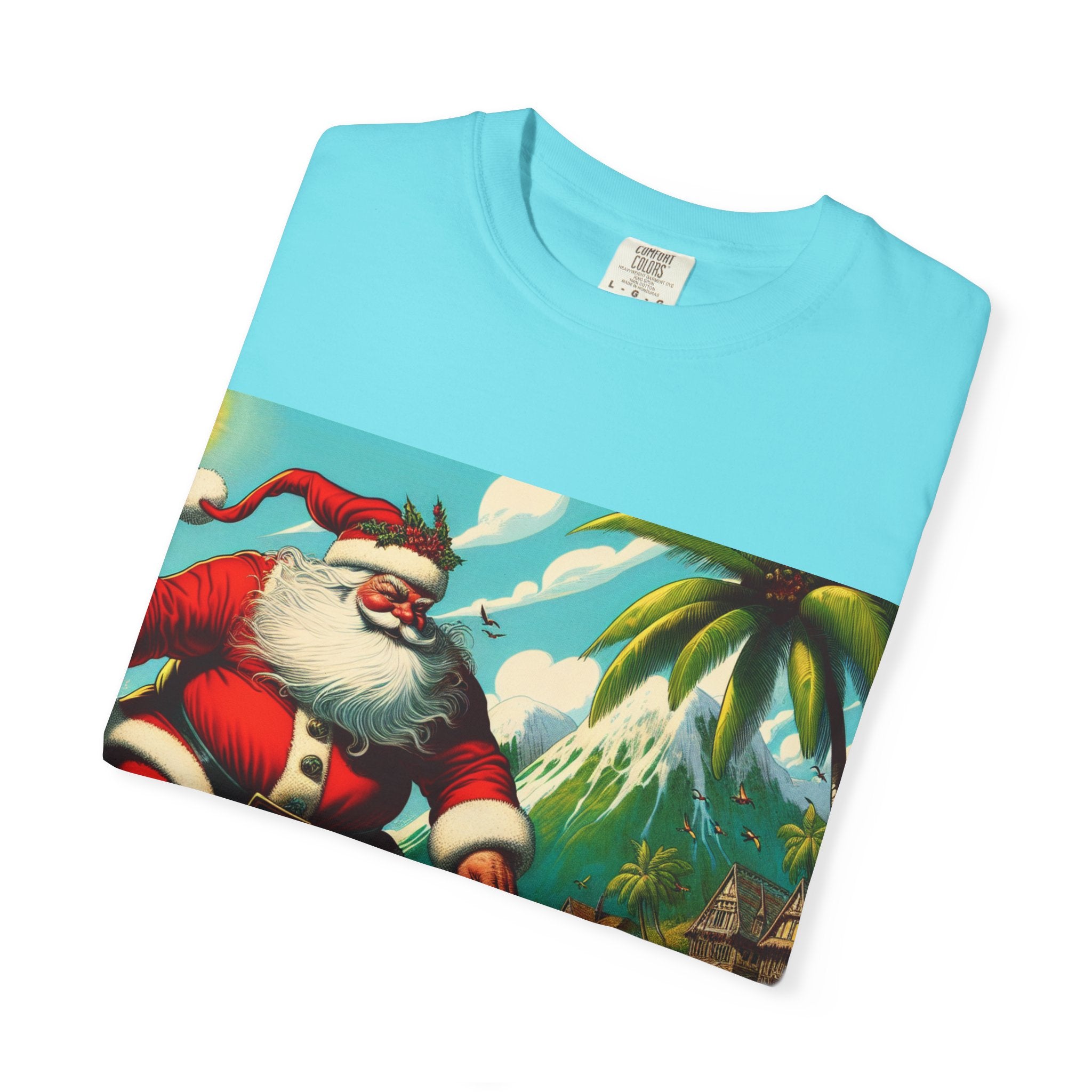 Surfing Santa Unisex T-Shirt, Christmas Tee, Holiday Wear, Funny T-Shirt, Summer Vibes, Gift for Him/Her, Beach Apparel